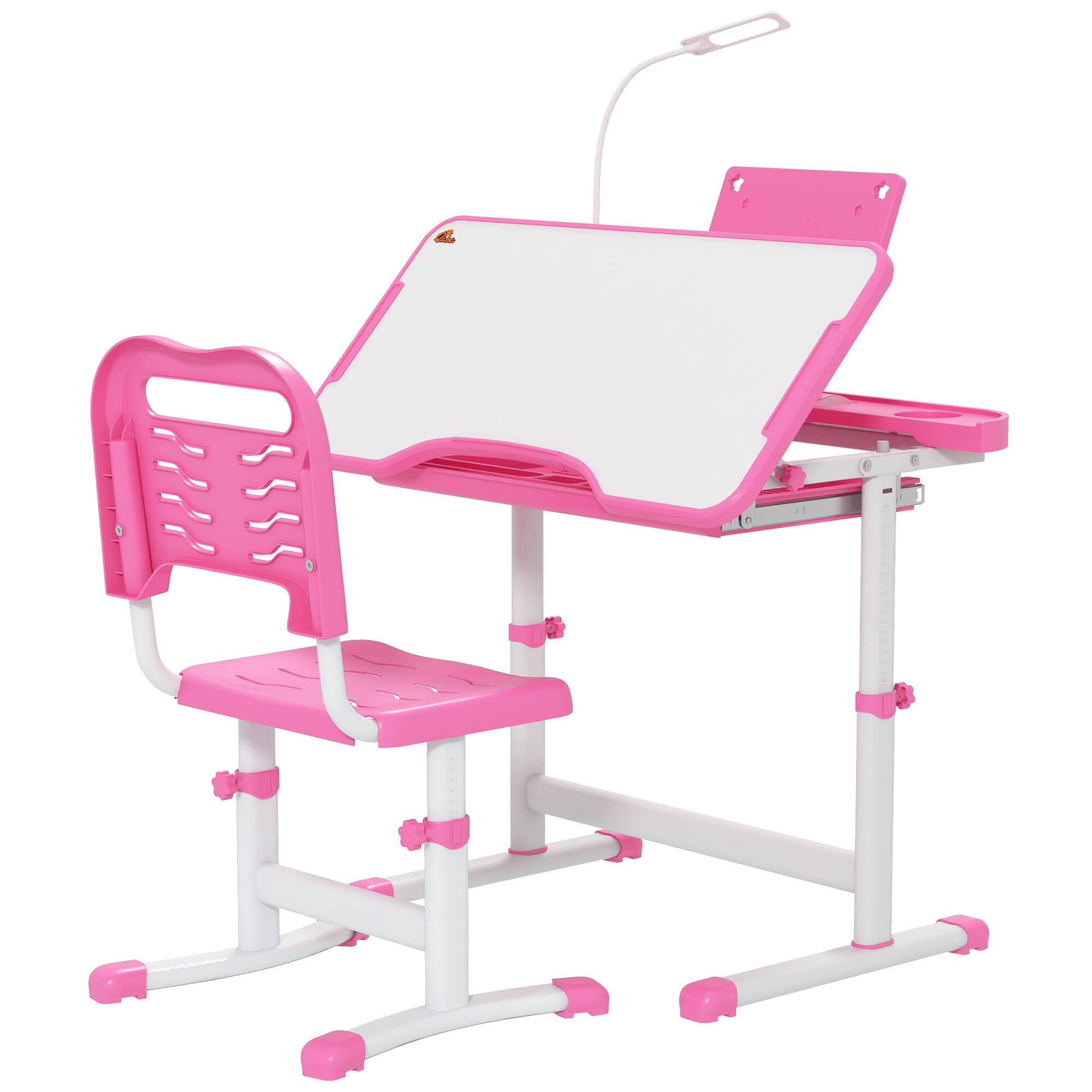 Qaba - Desk and Chair Set with USB Light - Pink