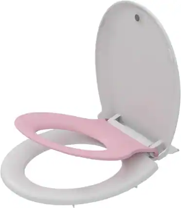 Front. Jojoka - 2-in-1 Dual Seat 17 Inch Pink PP Toilet Seat Round Soft Close Quick Install - Pink.
