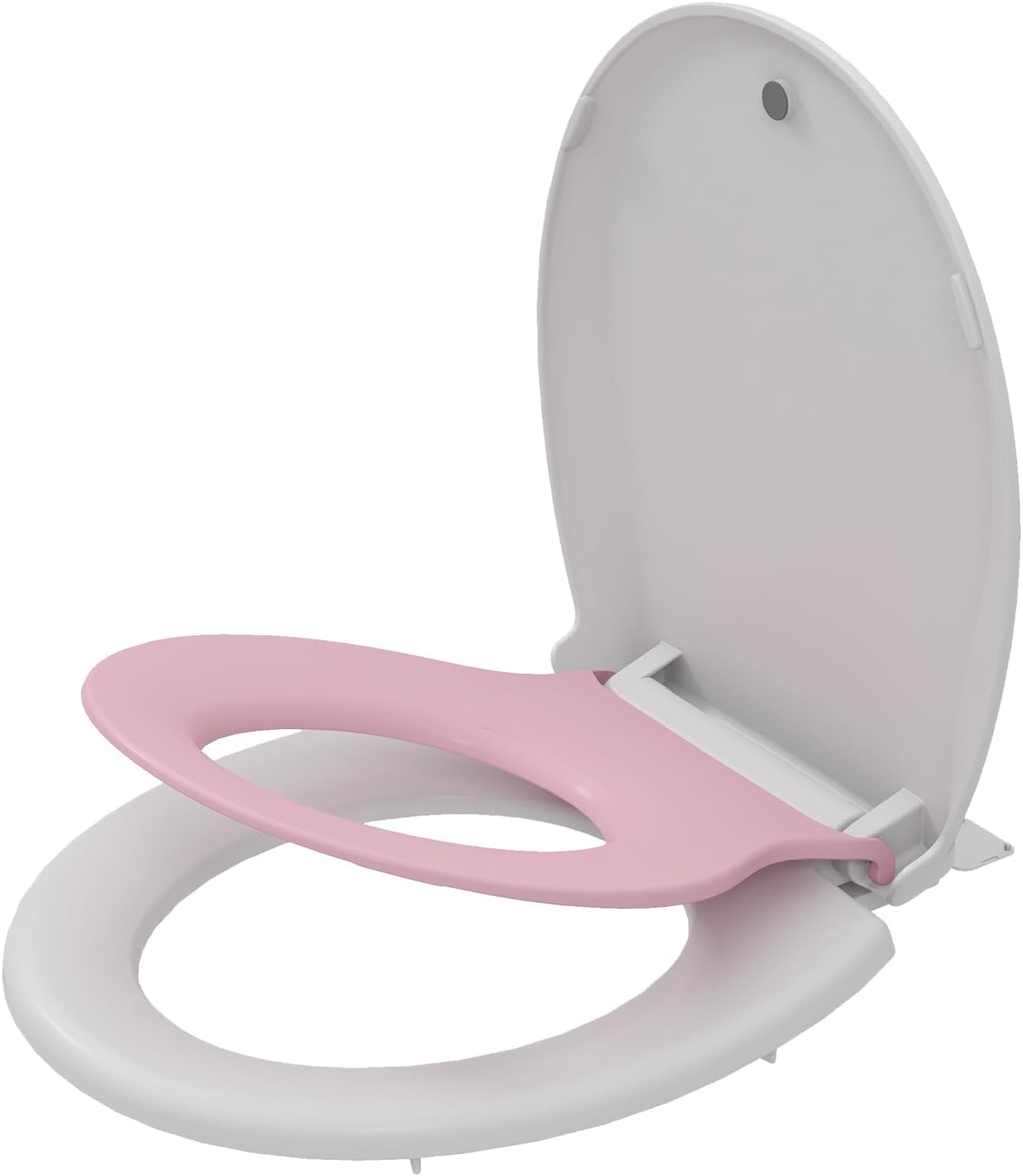 Front. Jojoka - 2-in-1 Dual Seat 17 Inch Pink PP Toilet Seat Round Soft Close Quick Install - Pink.