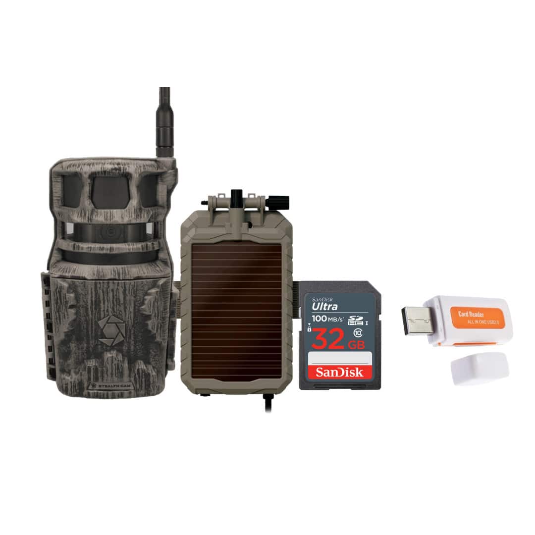Stealth Cam - Revolver 36MP Pro 360 Degree Cellular Trail Camera with Solar Battery Pack 32GB Memory Cards and Card Reader