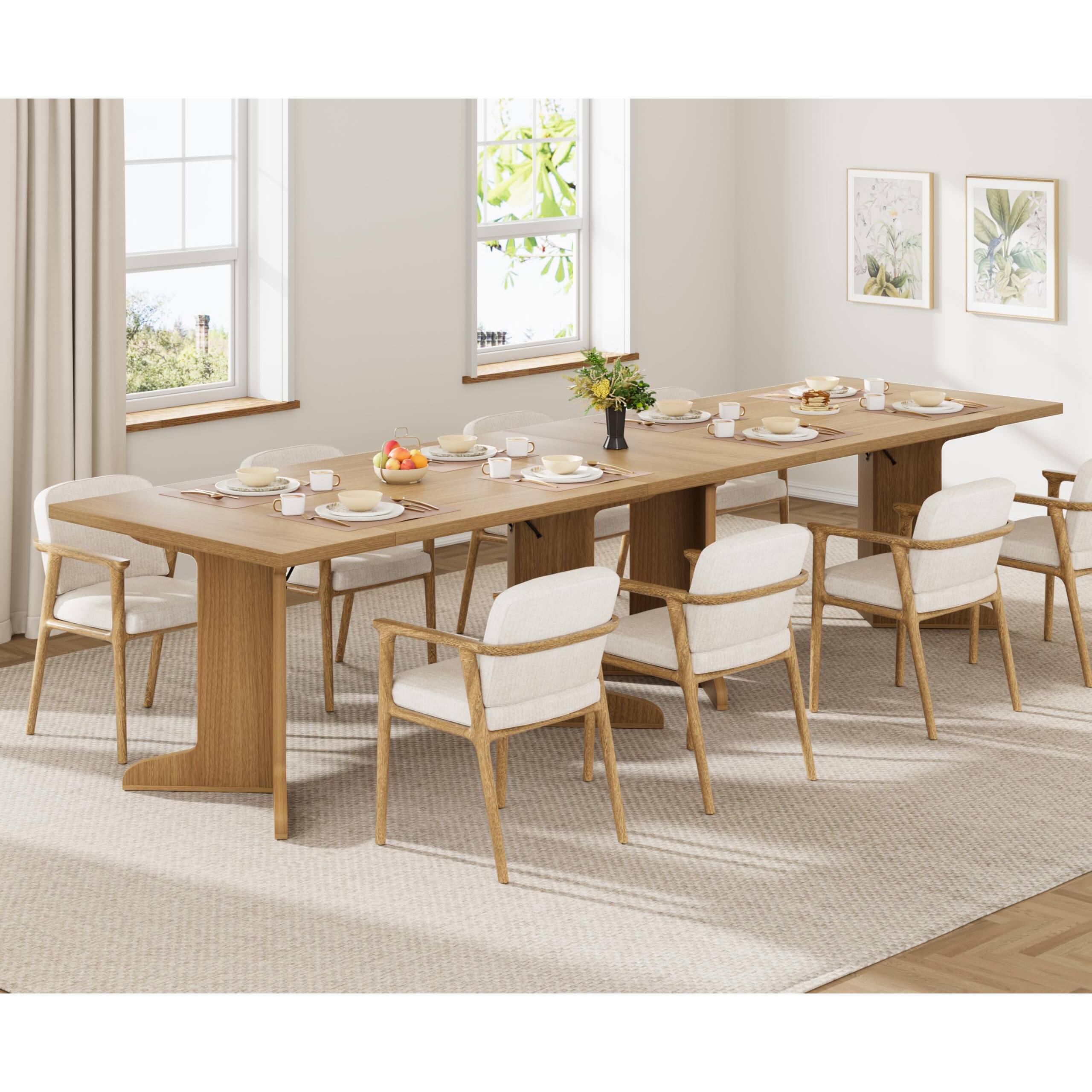 Left. Homhougo - 71" Modern Rectangle Dining Table – Seats 6–8, Unique Wooden Legs, Table Only - Natural.