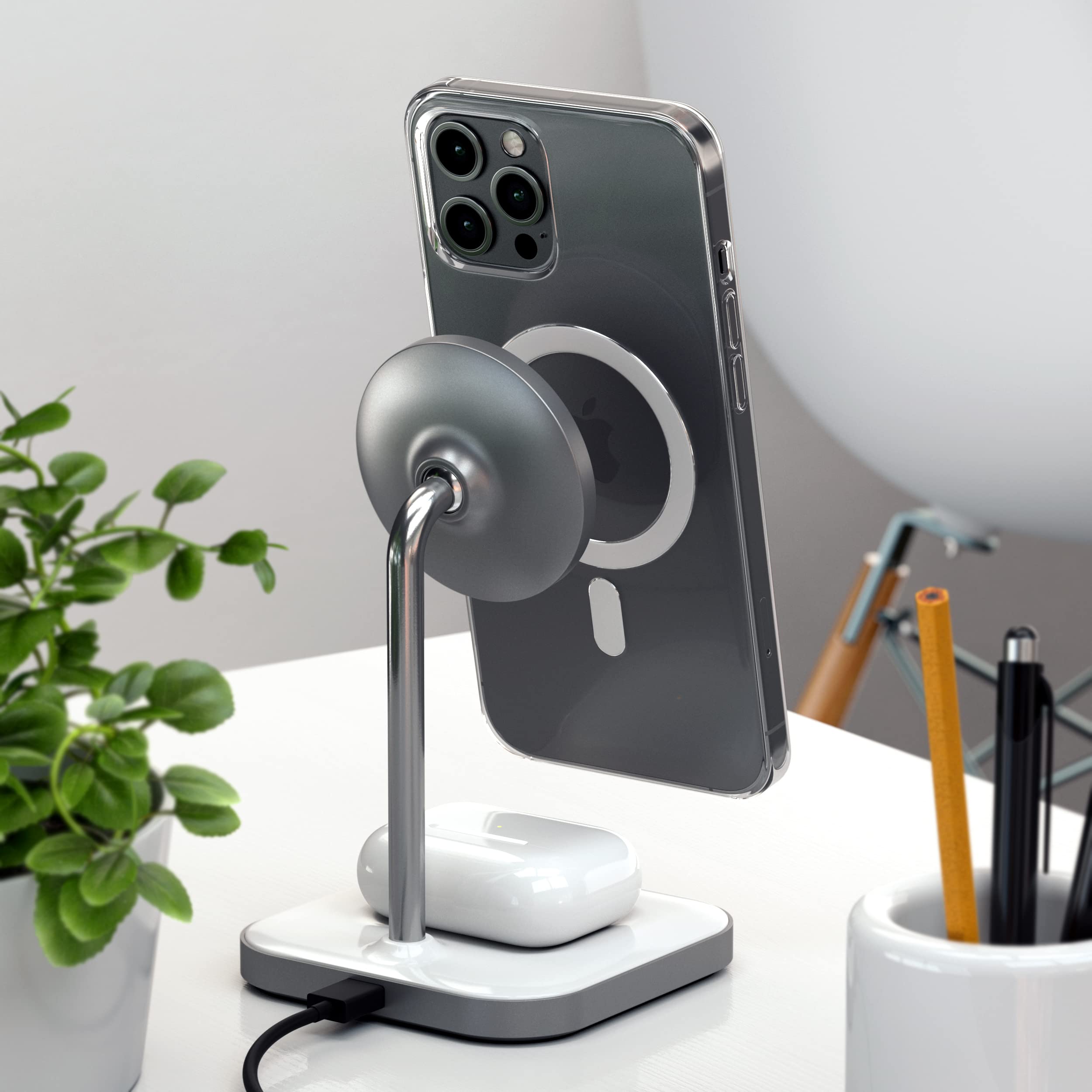 Left. Satechi - Aluminum 2-in-1 Magnetic Wireless Charging Stand - Silver.
