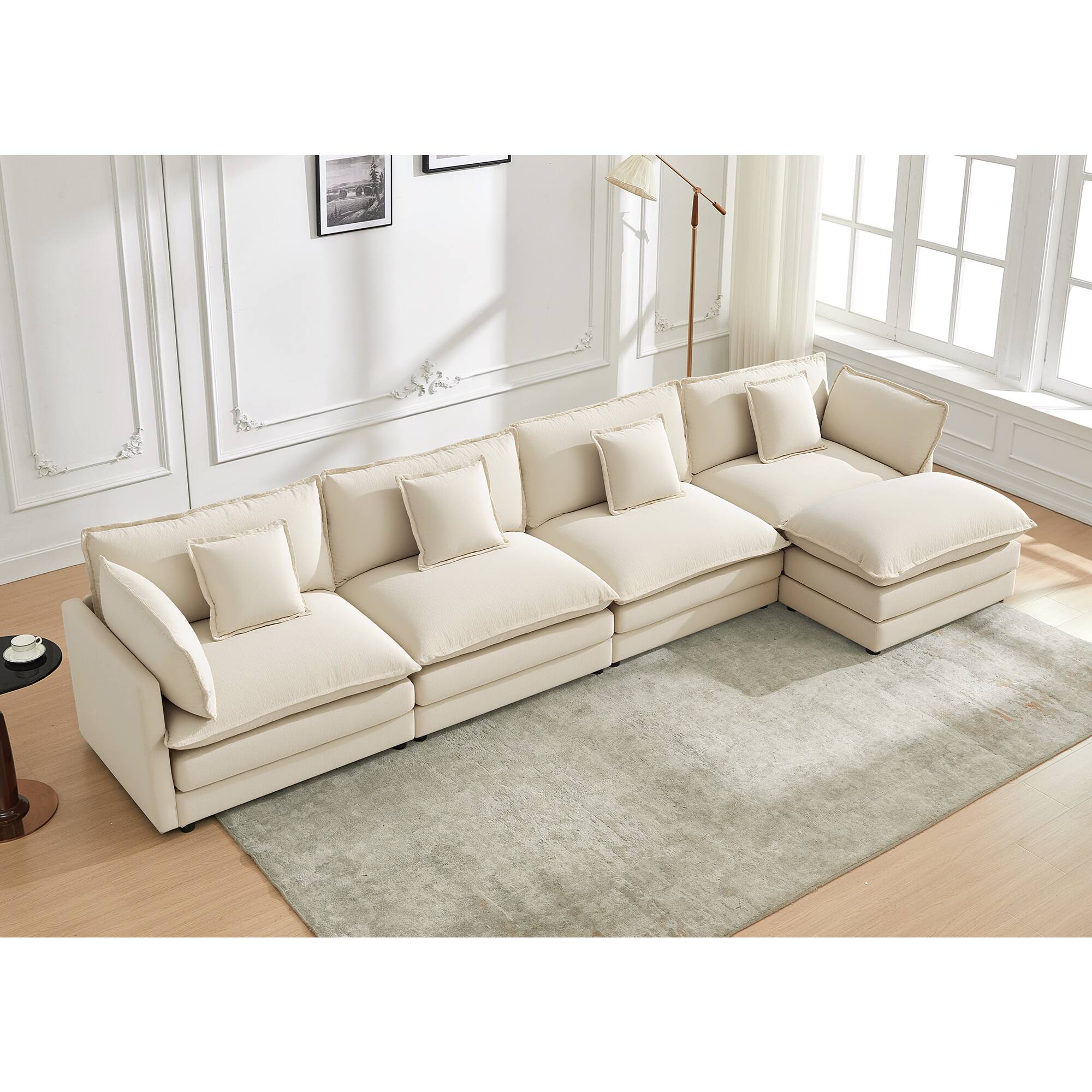 Alt View 7. KERDOM - 4 Seat Modular Sectional L Shape Sofa with 1 Movable Ottoman, 149'' Oversized Couch with Chaise Lounge for Living Room - Beige.