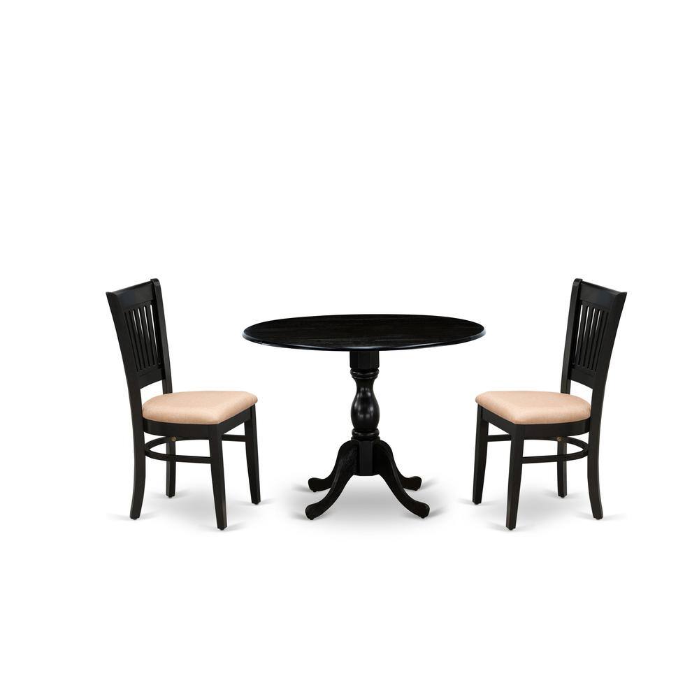 Left. East West Furniture - East West Furniture - DMVA3-BLK-C - 3-Pc Dining Room Table Set- 2 Dining Chairs with Linen Fabric Seat and Slatted - Black.