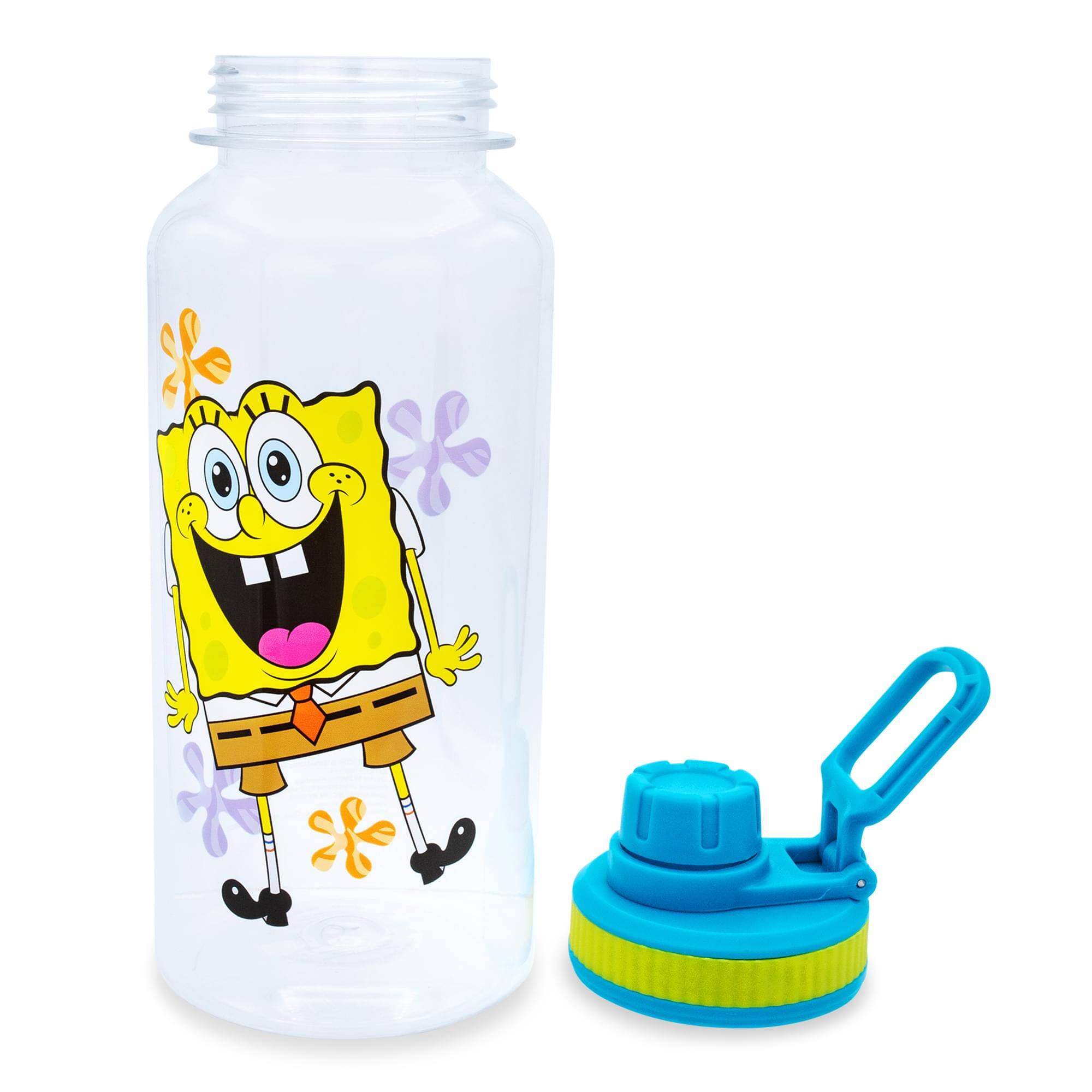 Alt View 1. Silver Buffalo - SpongeBob SquarePants Happy Laugh Flowers Twist Spout Water Bottle & Sticker Set - Yellow.