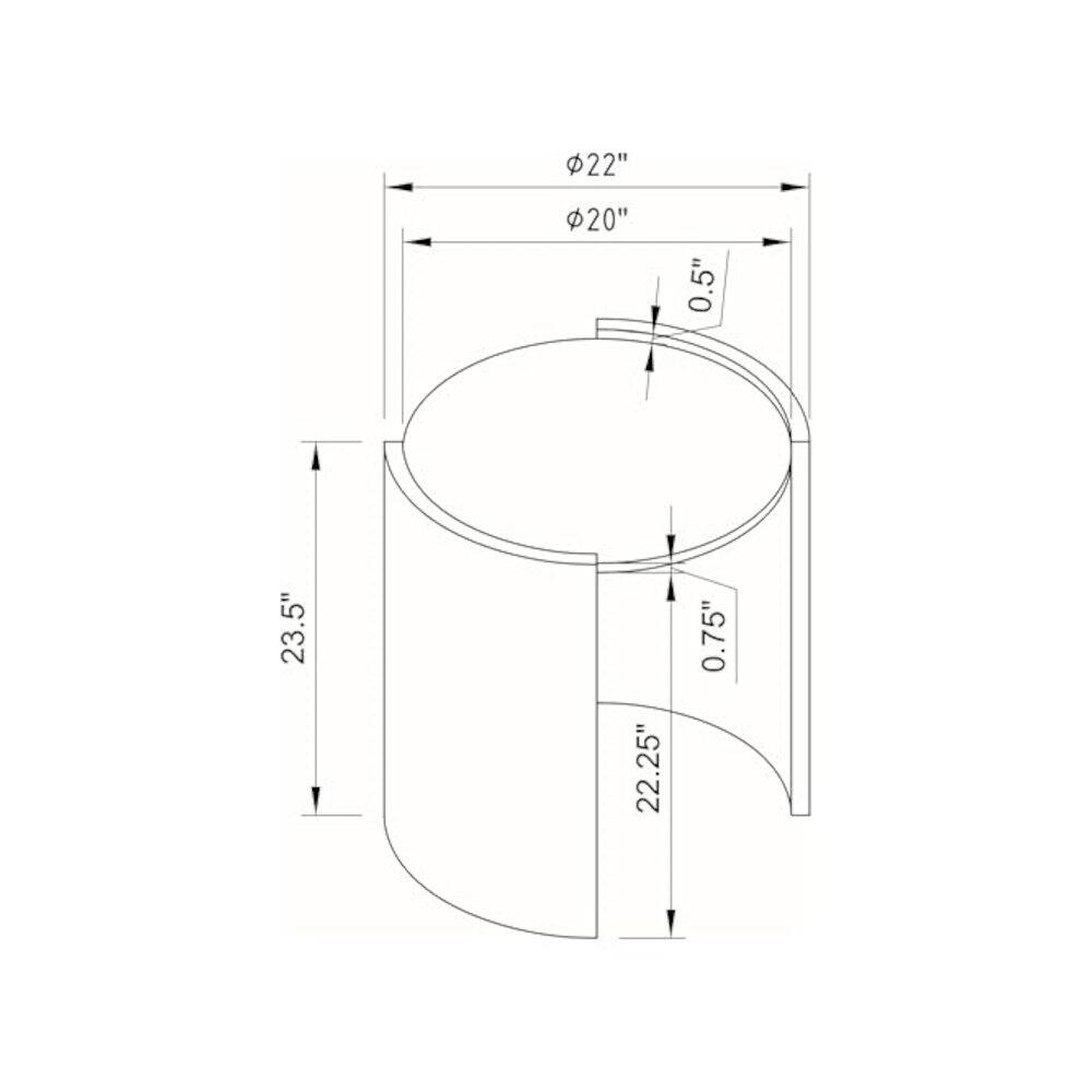 22" 20" 0.5" 23.5" 22.25" 0.75"
