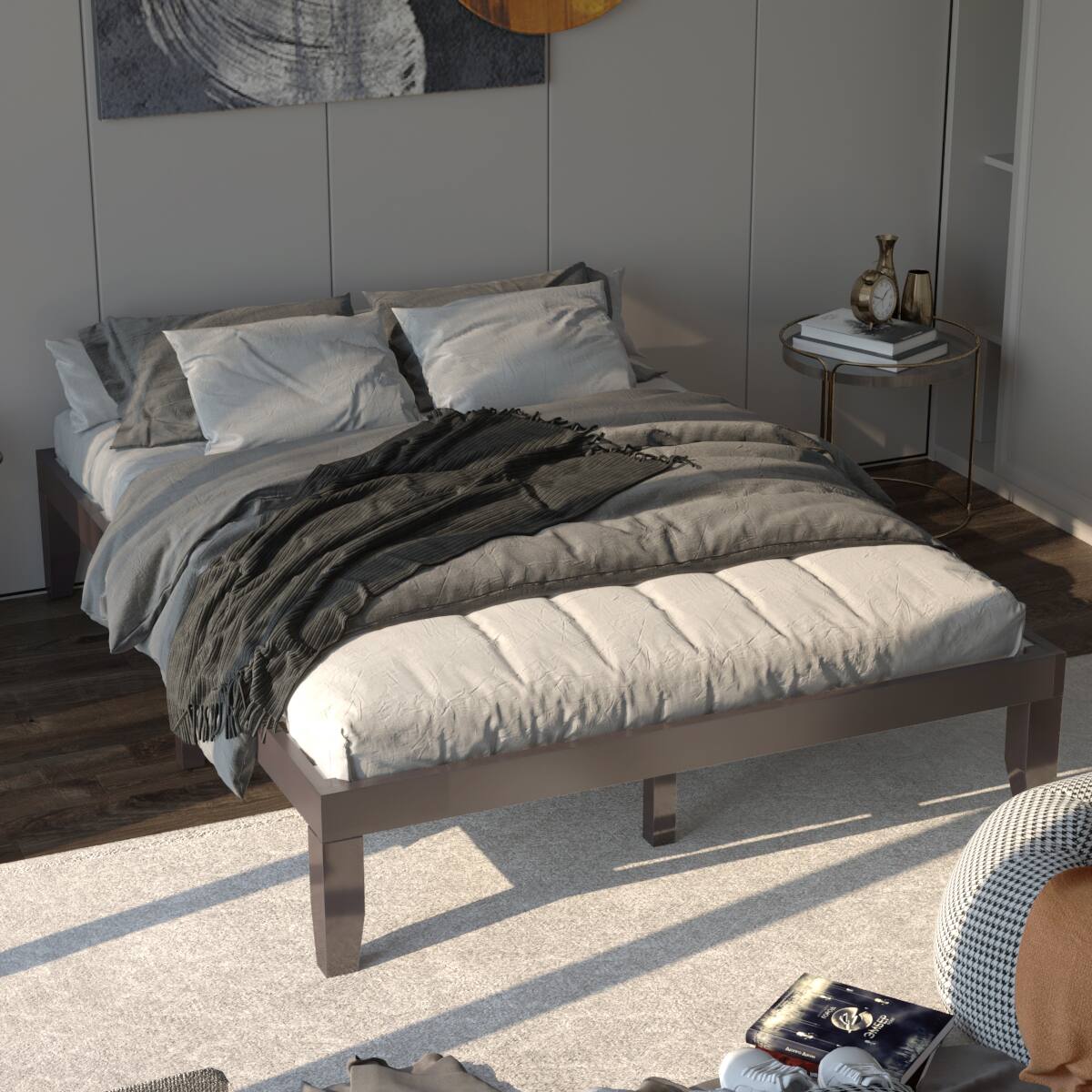 Alt View 1. Costway - Costway Queen Size 14 in Wooden Bed Frame Mattress Platform Wood Slats Support - Espresso.