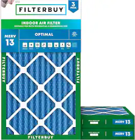 Filterbuy - 16x32x2 MERV 13 Smoke & Allergy Defense, Electrostatic Pleated HVAC AC Furnace Air Filters Replacement (3-Pack) - Blue