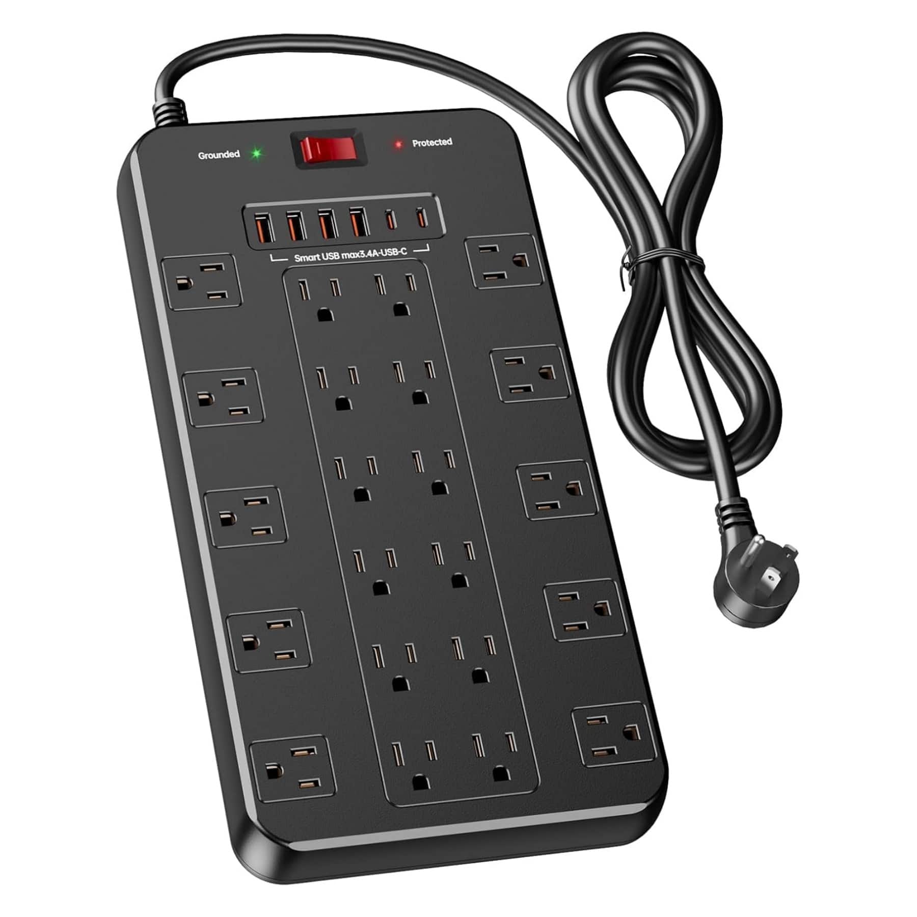 Dazzed Corner - Surge Protector Power Strip with 22 Outlets,6.5 FT Flat Plug Heavy Duty Extension Cord - Black