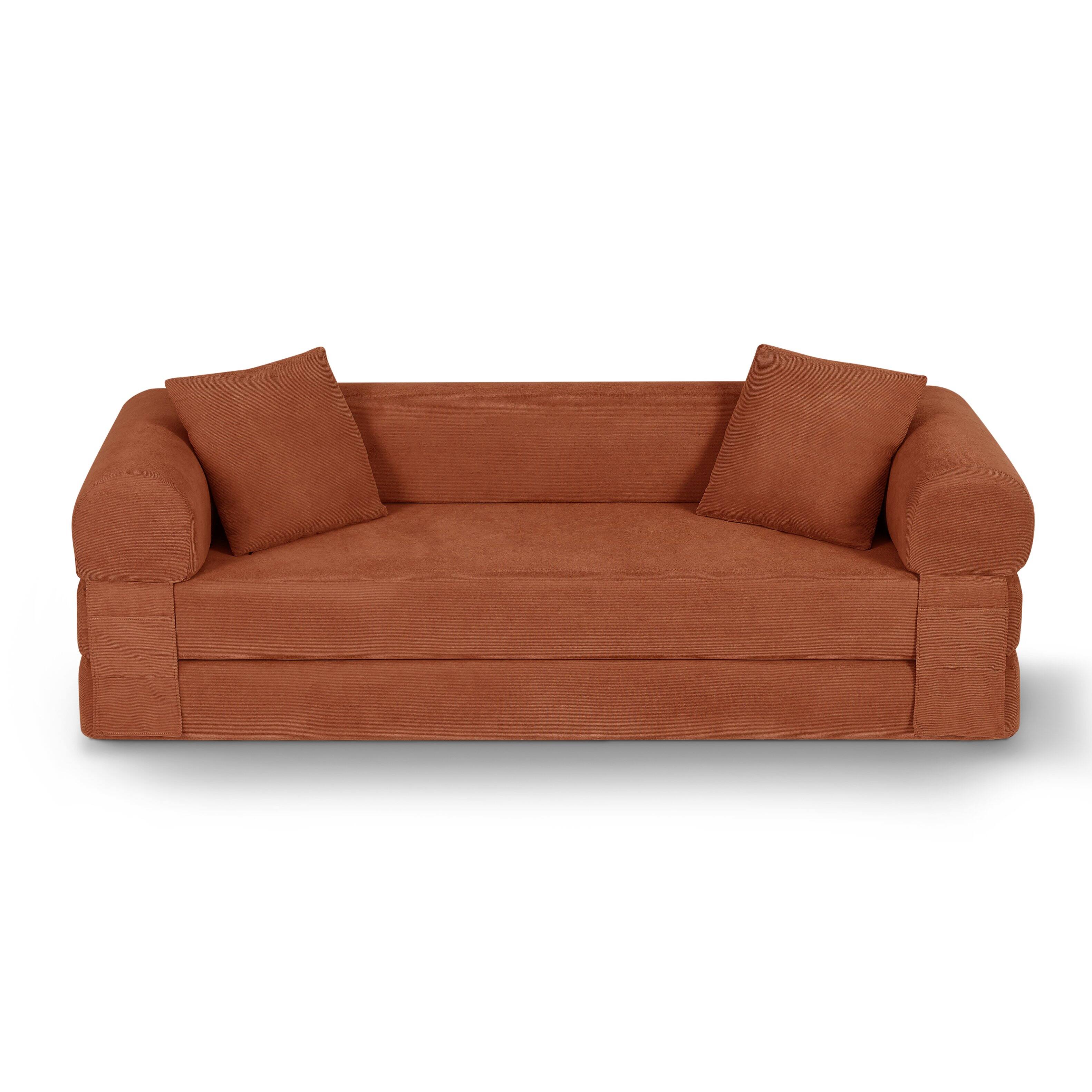Front. Loheer - Loheer 80 Inch Convertible Sofa Bed Queen Corduroy Fold Out Couch with Storage - Orange.