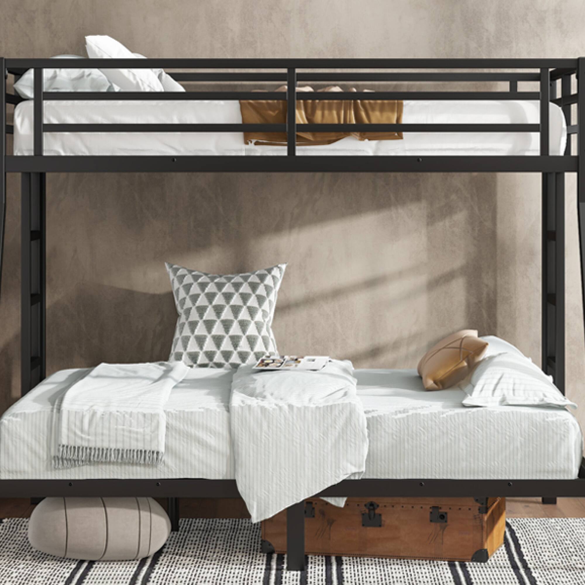 Alt View 9. GOODSILO - Space-Saving Twin Over Full Bunk Bed for Teens and Adults with Noise Reduction and Sturdy Metal Frame - Black.