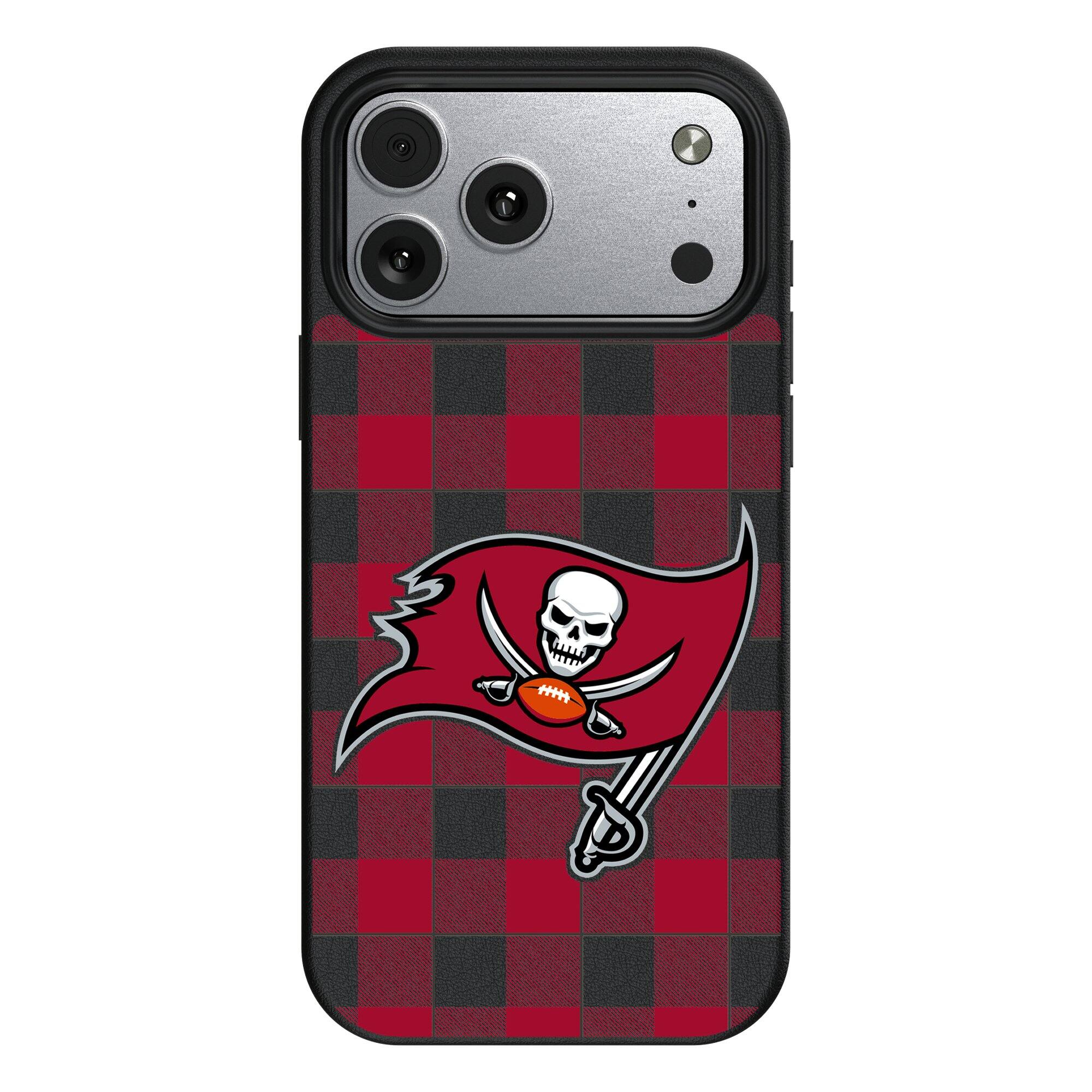Front. Keyscaper - Tampa Bay Buccaneers Plaid Magnetic Bump iPhone Case - 16 Pro Max - Black.
