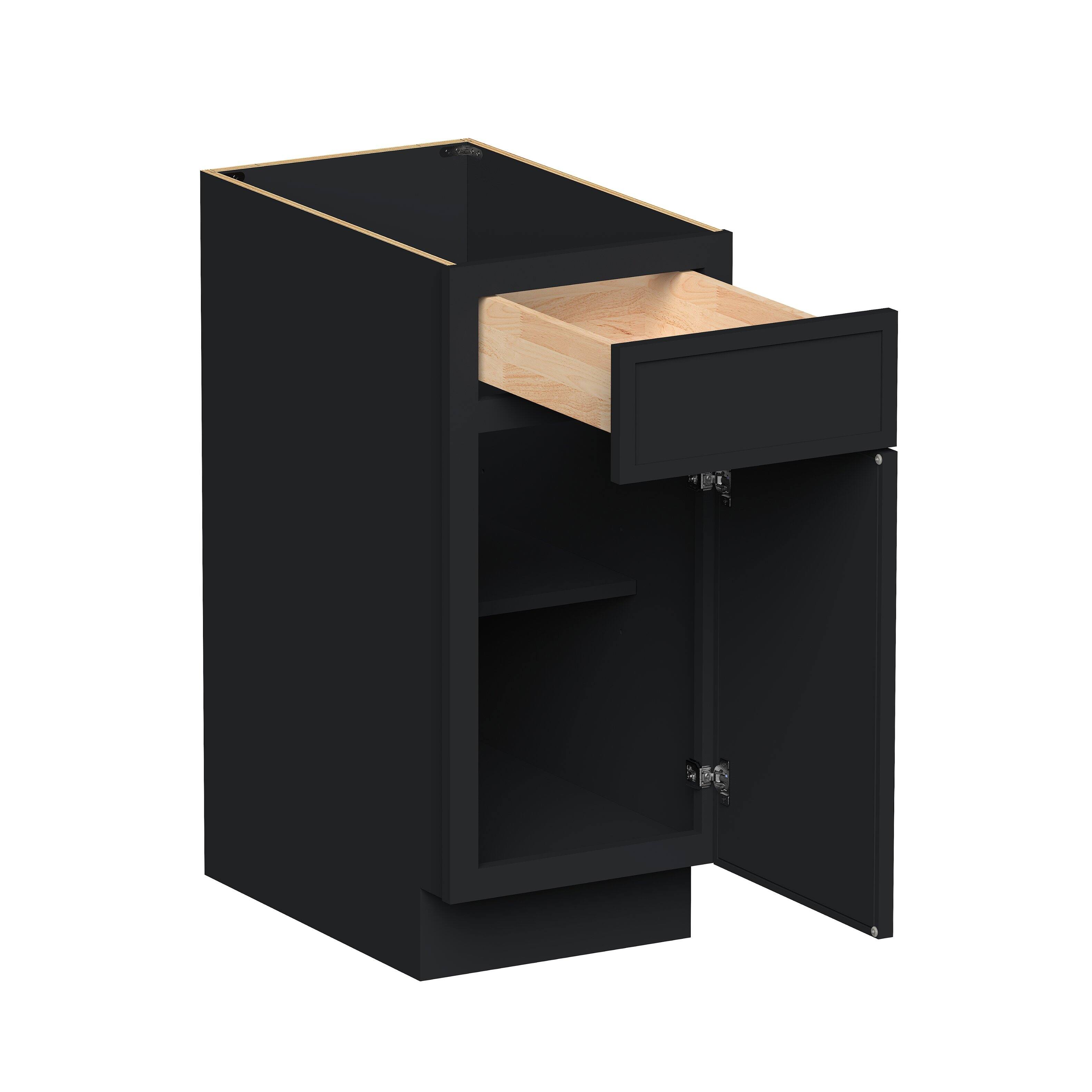 Angle. Boyel Living - 15-in W x 34.5-in H x 24-in D Shaker RTA Kitchen Base Cabinet with Soft-Close - Black.