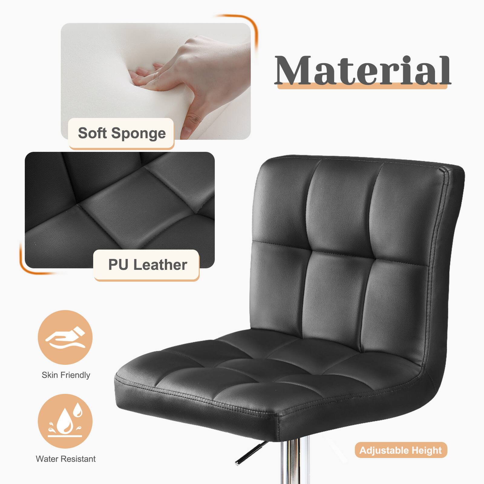 Material  
- Soft Sponge  
- PU Leather  
- Skin Friendly  
- Water Resistant  
- Adjustable Height