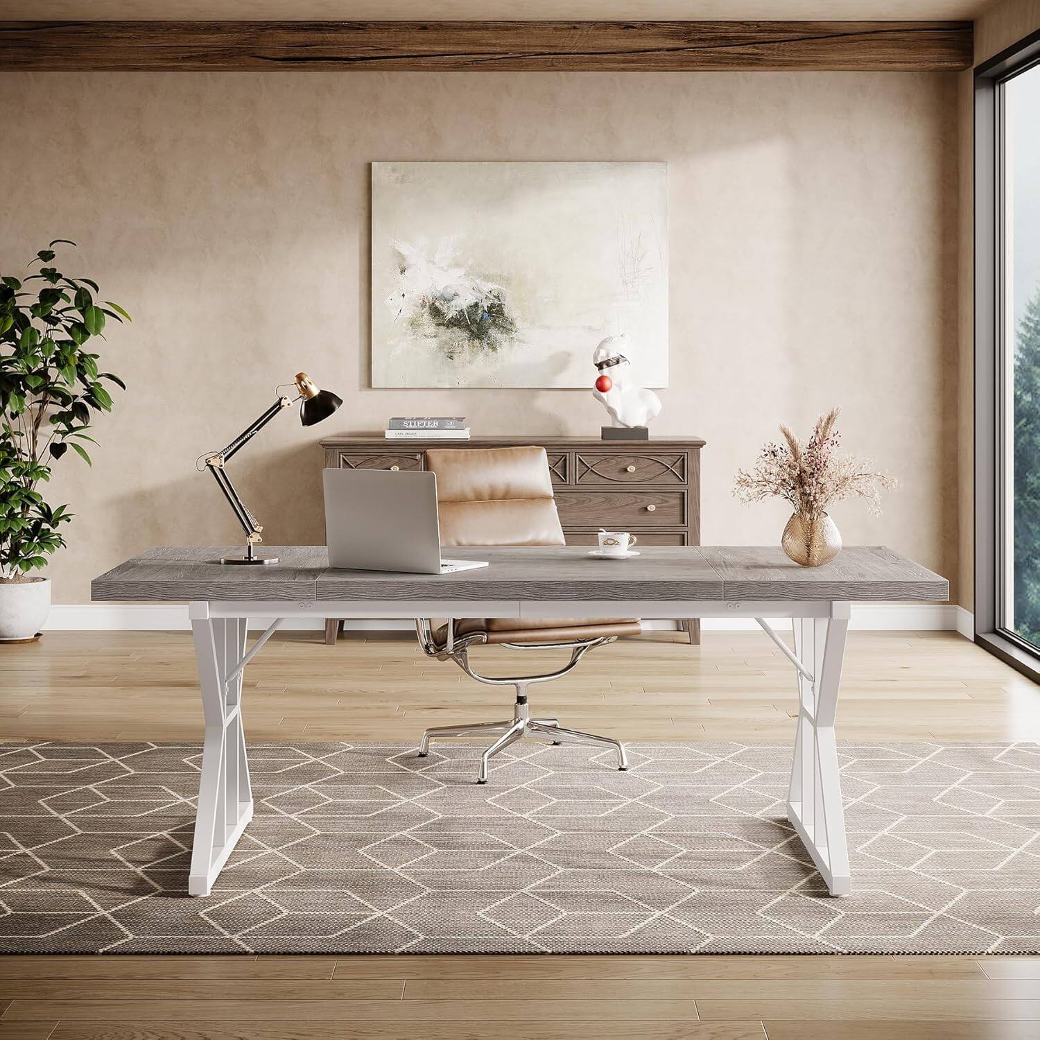 Alt View 3. Tribesigns - Office Executive Desk, For Computer Work and Writing in Home Offices and Everyday Organization - Gray.