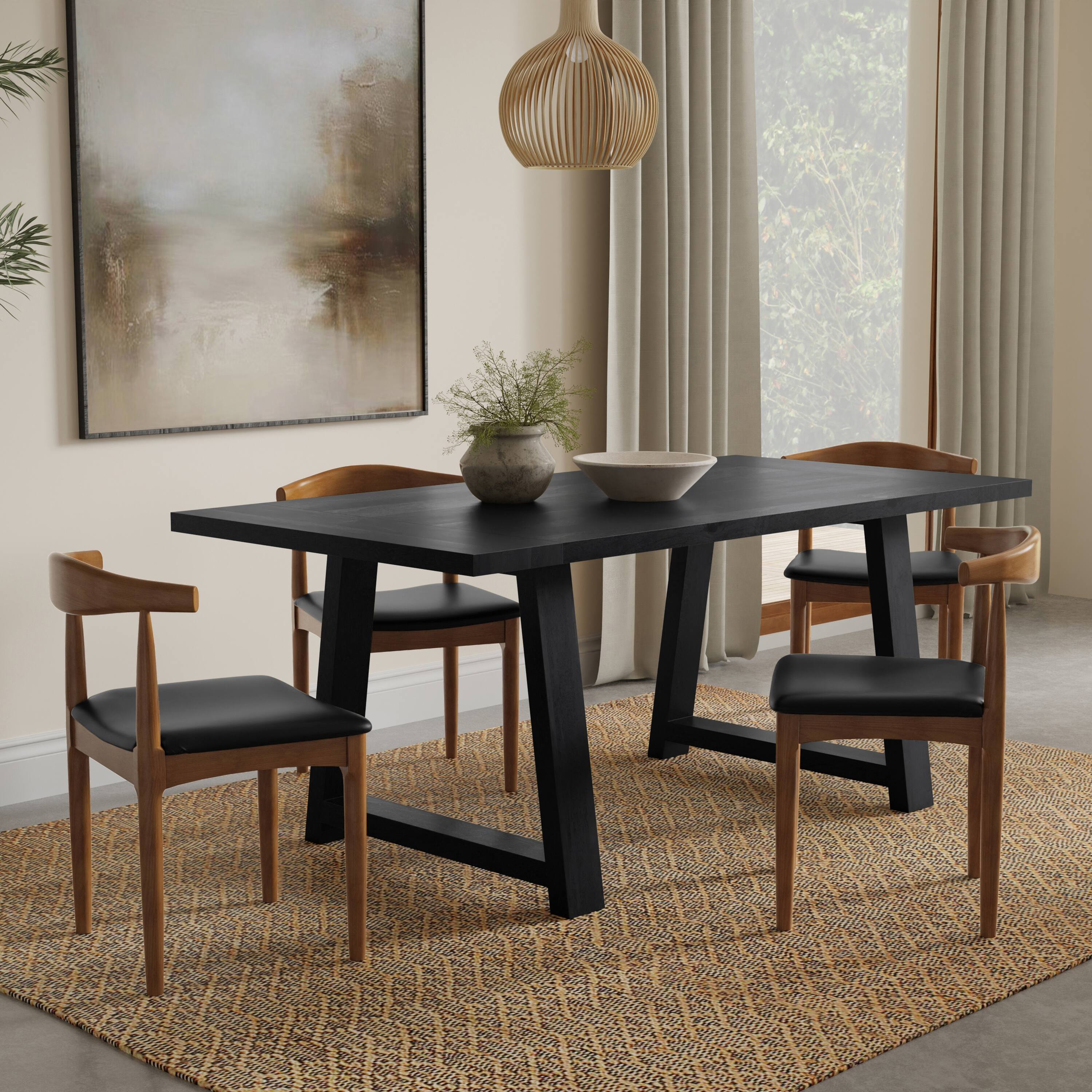 Angle. Simpli Home - Whitley 72 inch Wide Solid Mango Farmhouse Dining Table - Black.