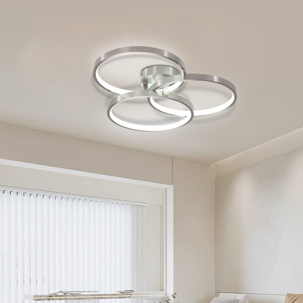 Angle. APRILSOUL - 20 Inch Modern LED Ceiling Light Fixture - Circular 3-Ring Design Dimmable Contemporary Brushed Nickel Finish.