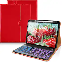 DTTO - Detachable Backlit Keyboard Case for iPad 11th/10th Gen (2025/2022) - Leather Cover w/ Pencil Holder & Pocket - Bright Red