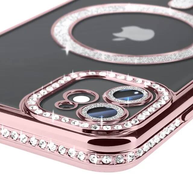 Back. Entronix - Entronix Magnetic Case for iPhone 11 with Clear Back and Luxury Rhinestones - Blue.