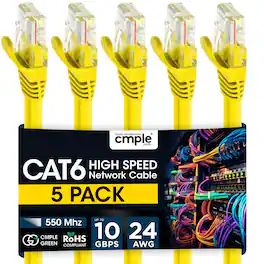 Cmple.com - Cmple – 5 Pack Cat6 Ethernet Cable 3 ft, Cat6 Internet Network Cord, Ethernet Patch Cables, LAN Wire, RJ45 - Yellow