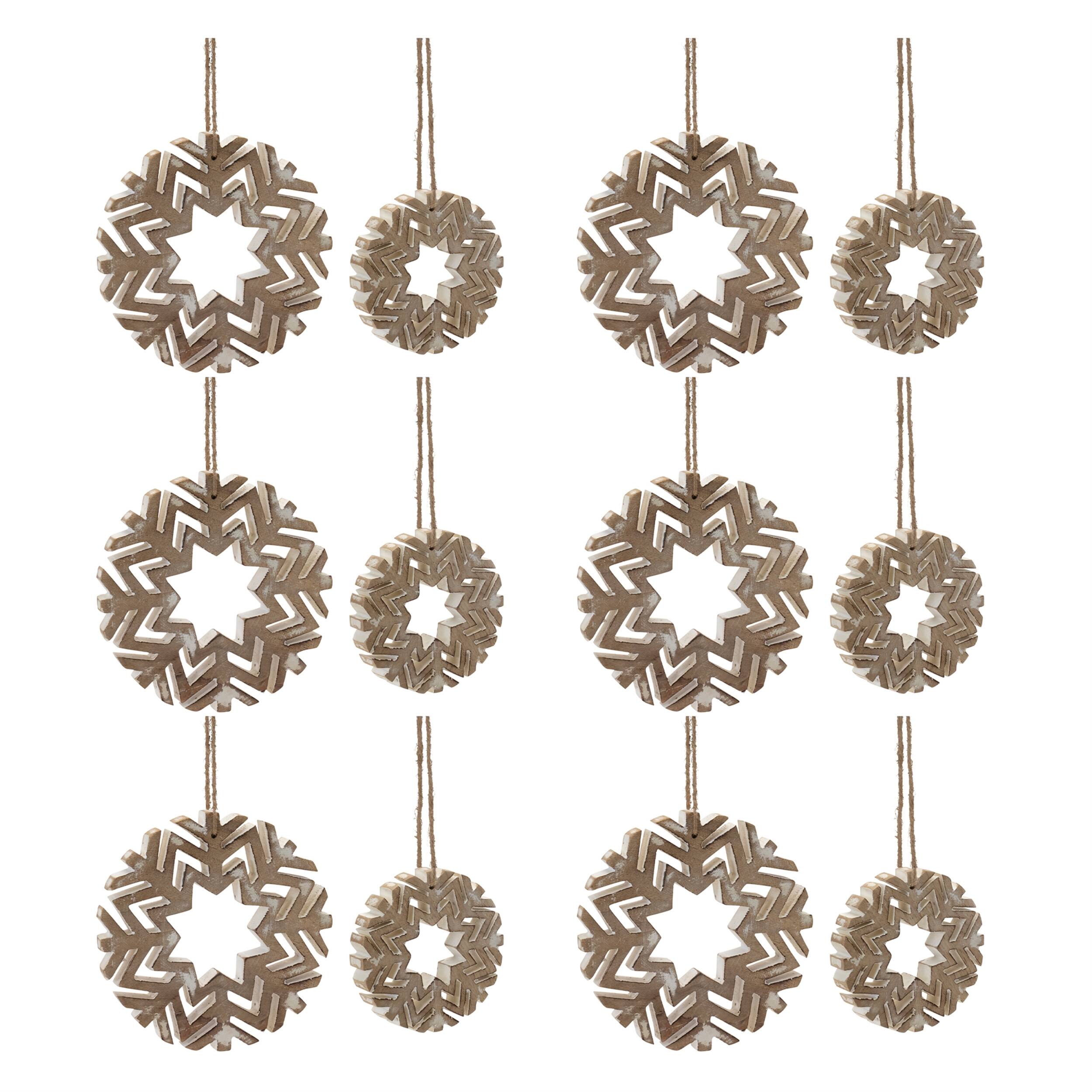 Alt View 3. BreeBe - Cut-Out Wood Snowflake Ornament (Set of 12) - Brown.