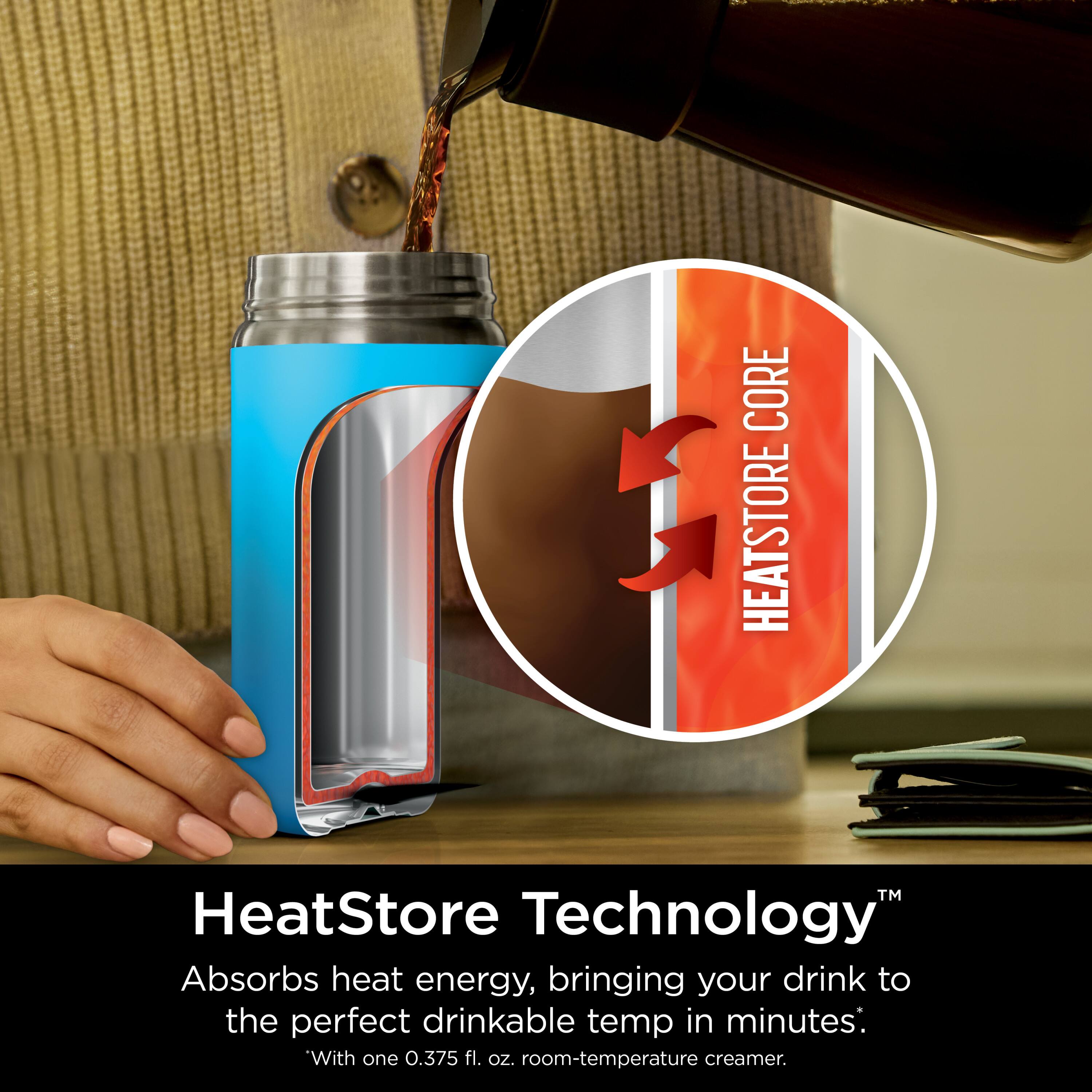 HeatStore Technology™  
Absorbs heat energy, bringing your drink to the perfect drinkable temp in minutes*  
"With one 0.375 fl. oz. room-temperature creamer.  

HEATSTORE CORE"