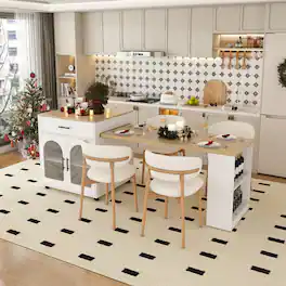Loheer - Expandable Kitchen Island With Dining Table, Mobile Storage Cart - White