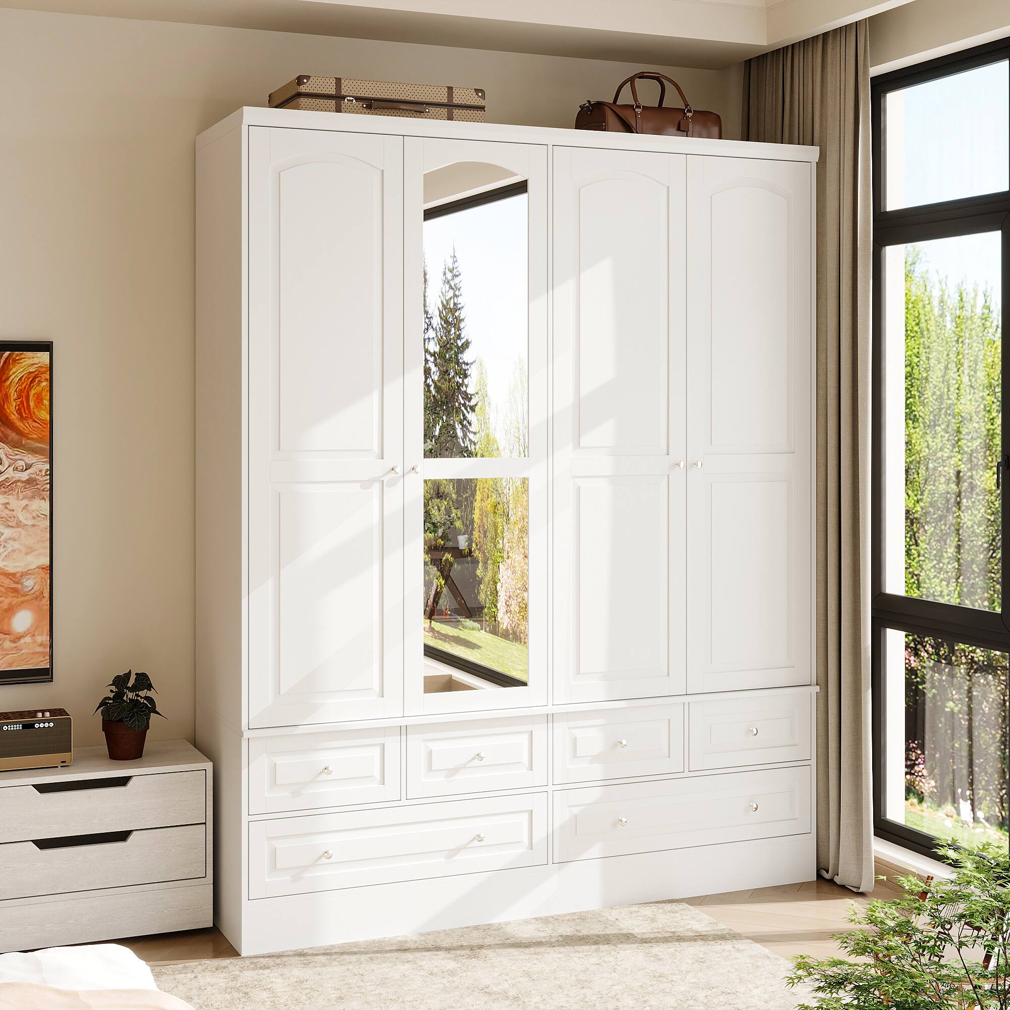 Angle. FUFU & GAGA - Luxury Large Wardrobe Closet for Bedroom, Modern Home Storage Cabinet with Hanging Rods, Drawers & Shelves - White.