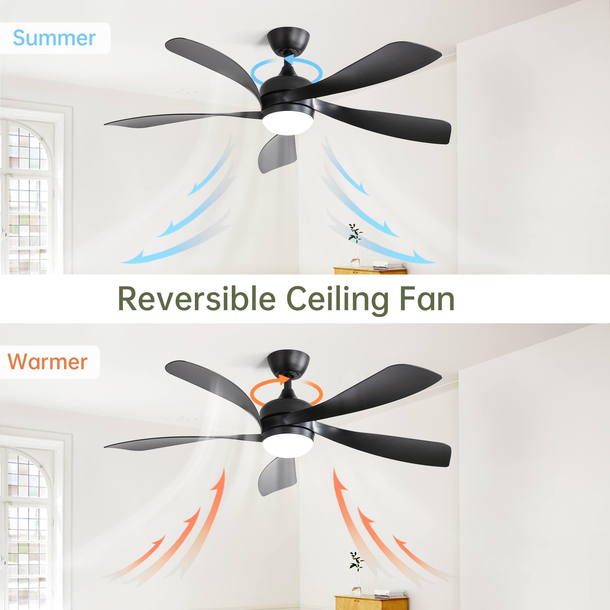 Summer  
Reversible Ceiling Fan  

Warmer  
Reversible Ceiling Fan