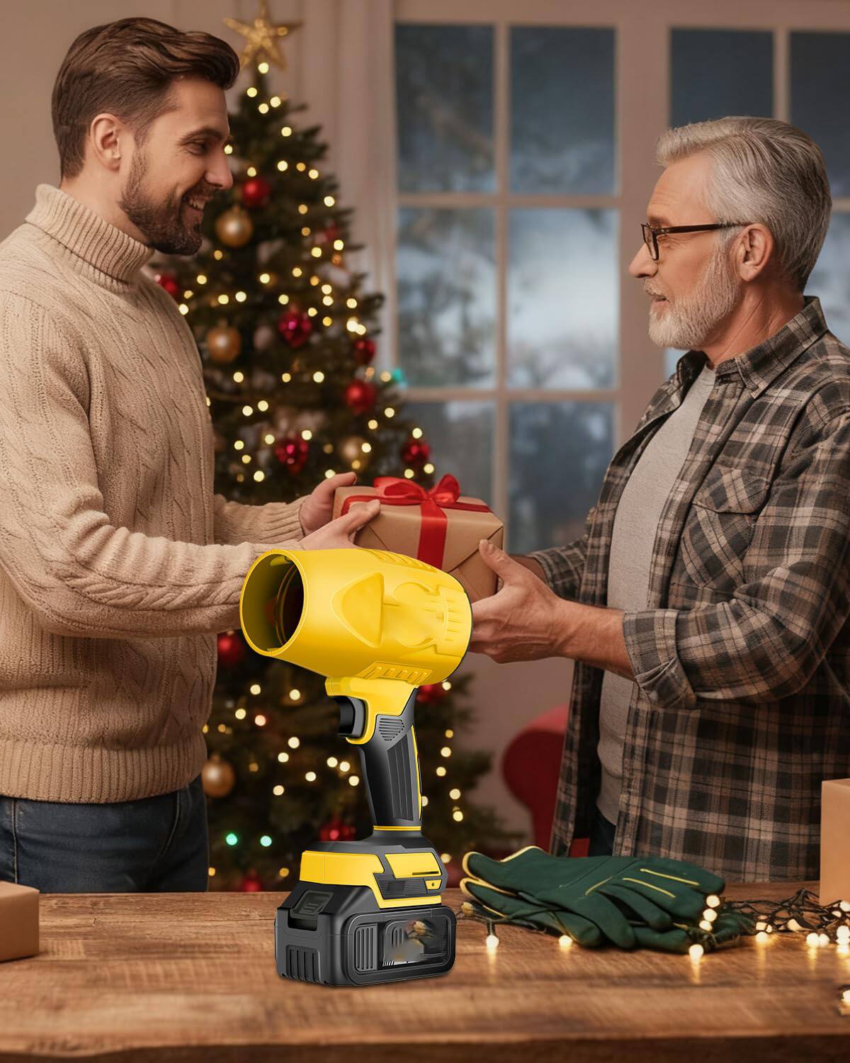 Alt View 2. GlowWise - 180K RPM cordless handheld blower, 2 batteries, adjustable speed. Powerful duster for leaves, patios, camping. Yellow. - Yellow.