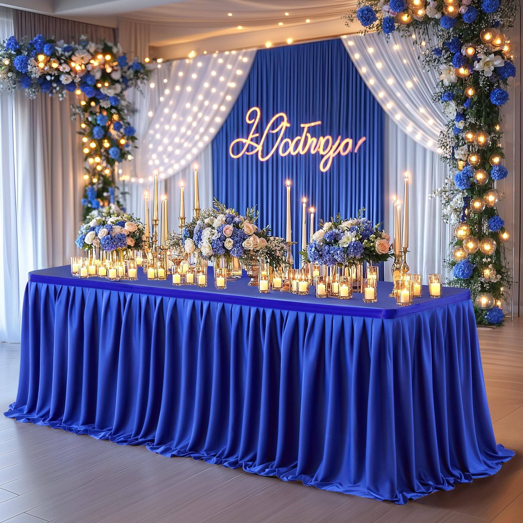 Alt View 2. Dapper Styles - Long Royal Table Skirt For Rectangle Tables Decorations - Wrinkle Resistant Polyester Pleated Skirting Desk... - White-108" x 30" (Rectangular).