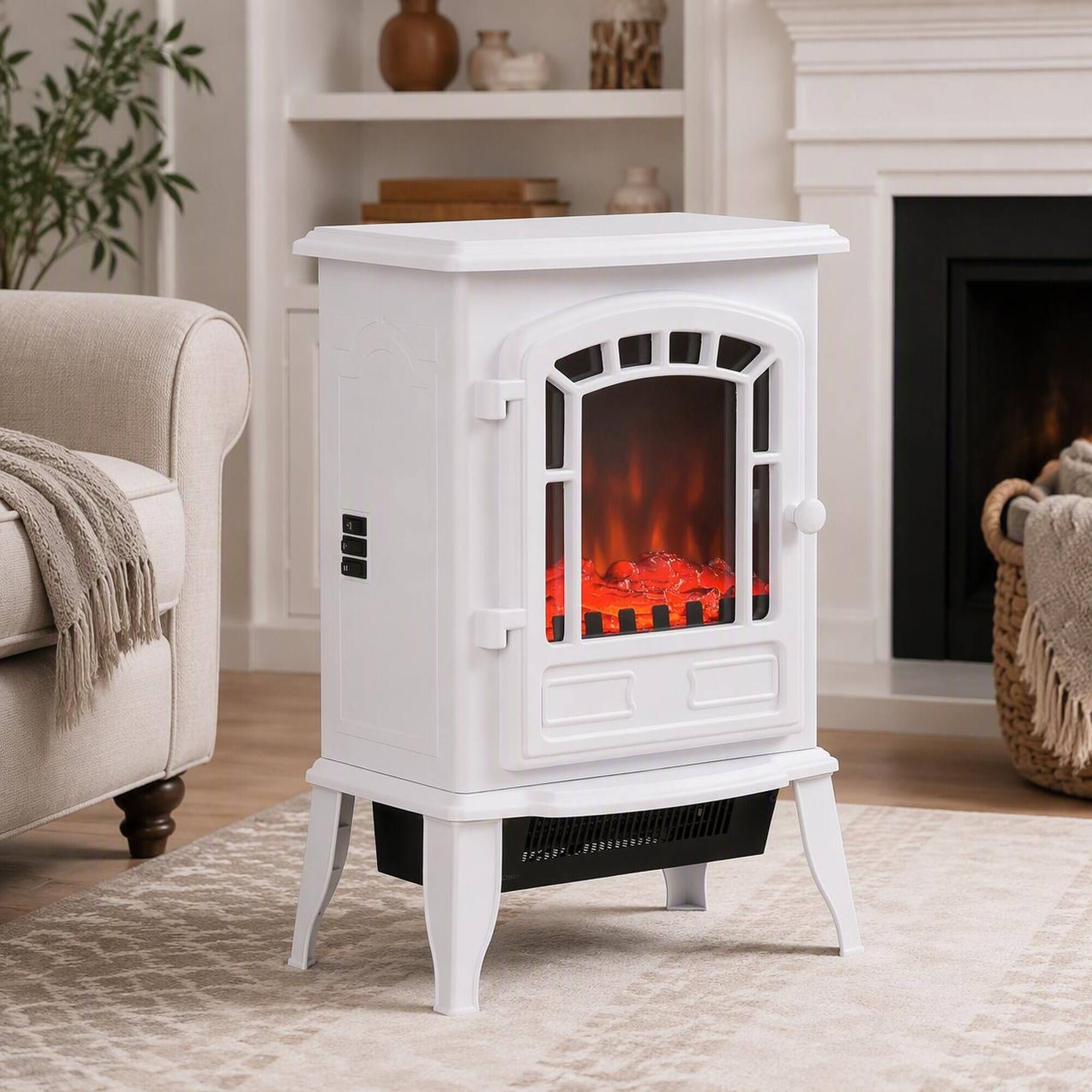 Front. RYHNUYNE - 22-Inch Freestanding Electric Fireplace Stove Heater with Realistic Flame Effect, 750W/1500W Adjustable Heat - White.