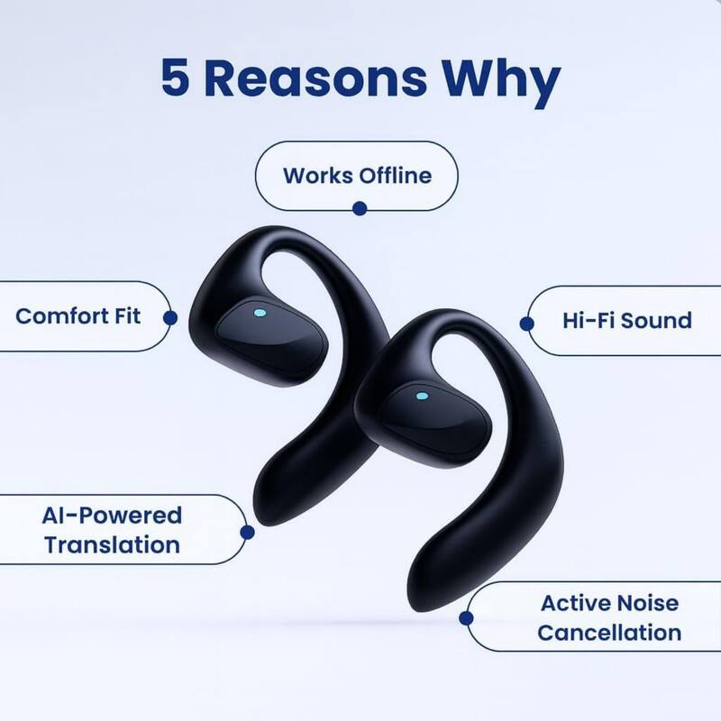 5 Reasons Why

- Works Offline
- Comfort Fit
- Hi-Fi Sound
- AI-Powered Translation
- Active Noise Cancellation