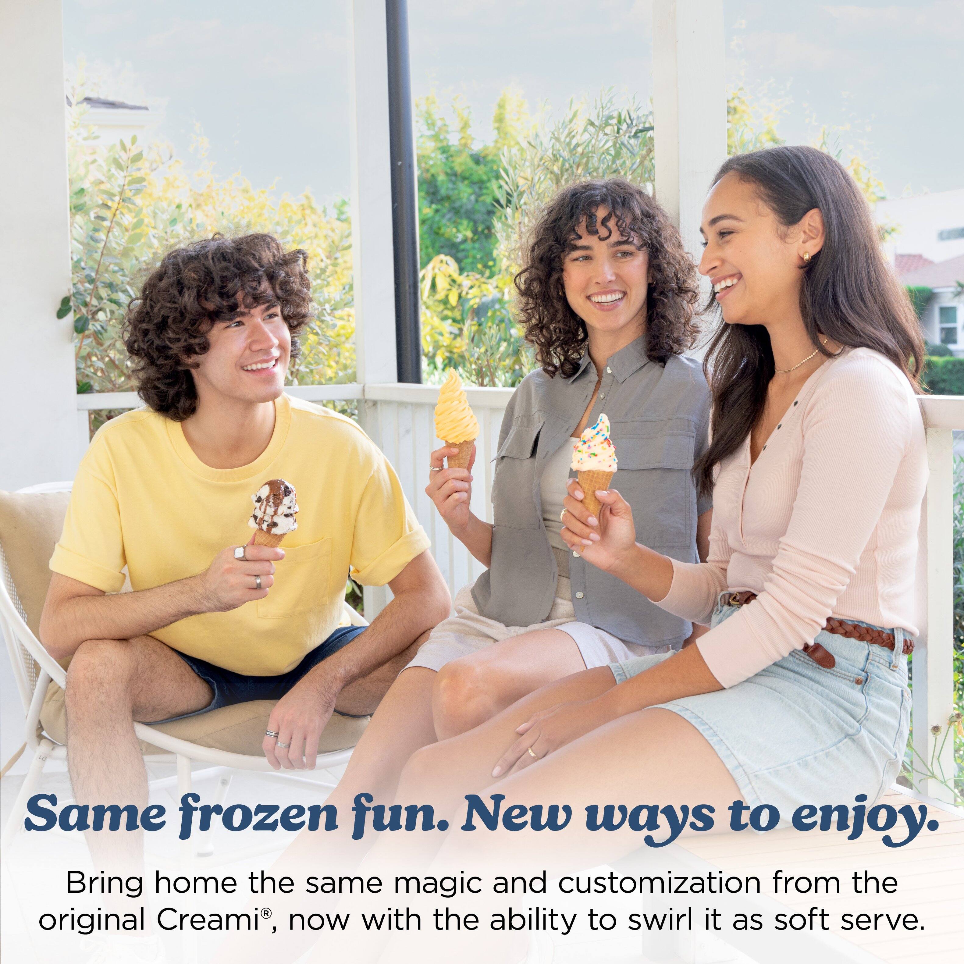 Same frozen fun. New ways to enjoy. Bring home the same magic and customization from the original Creami®, now with the ability to swirl it as soft serve.