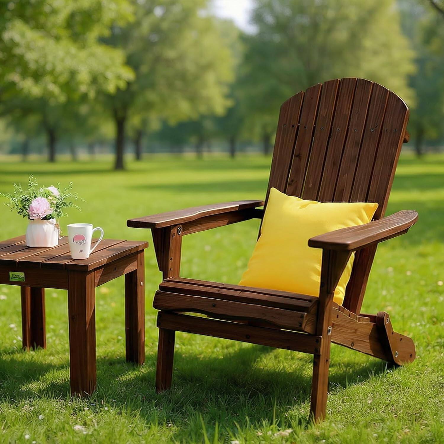 Alt View 9. Winado - 2PCS Portable Wooden Adirondack Chair Folding Patio Fire Pit Lounge Armchair Furniture for Indoor Outdoor Beach Poolside - Carbonized.