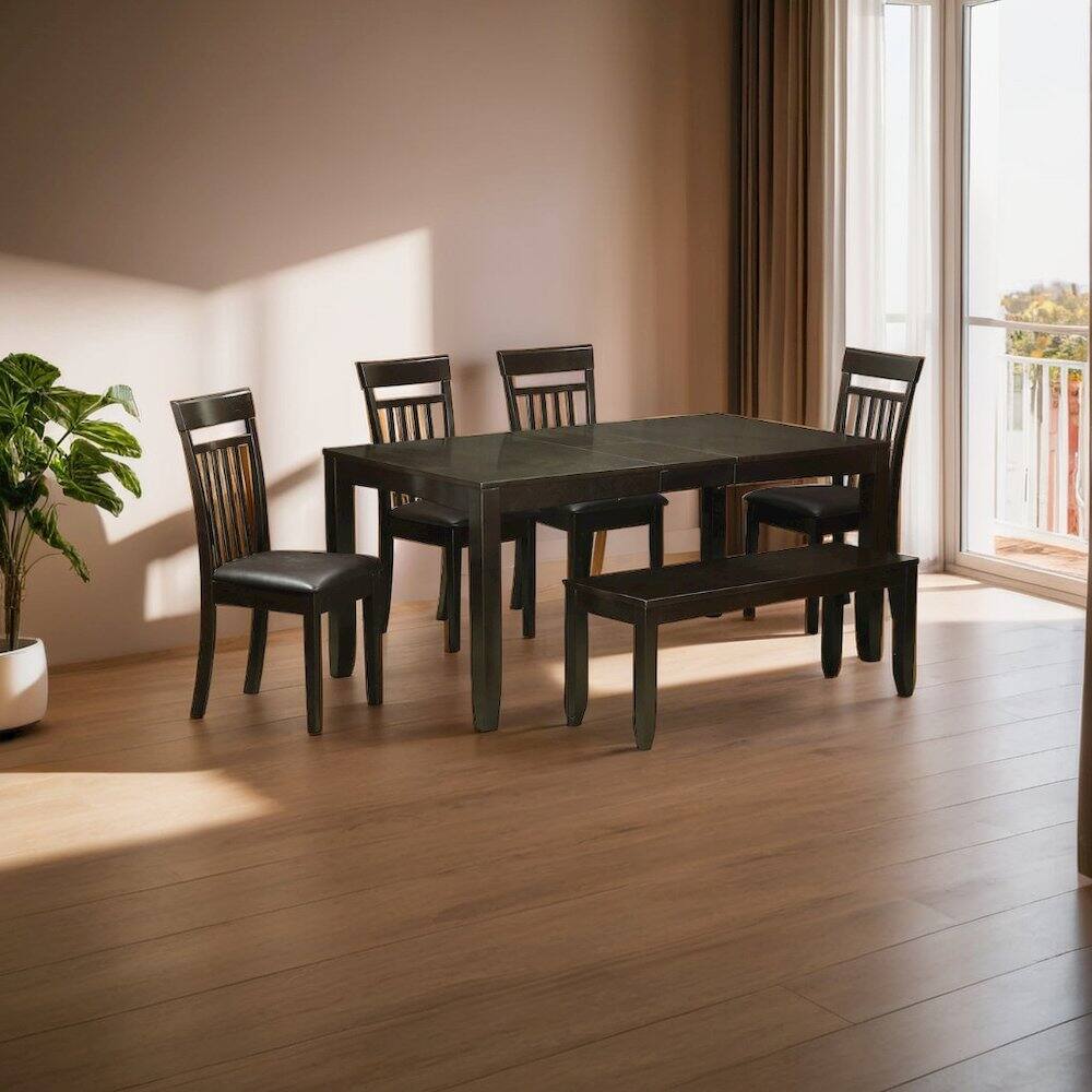 Angle. FurniFact - Dining Table Set for 6 with Leaf Extension - Cappuccino.