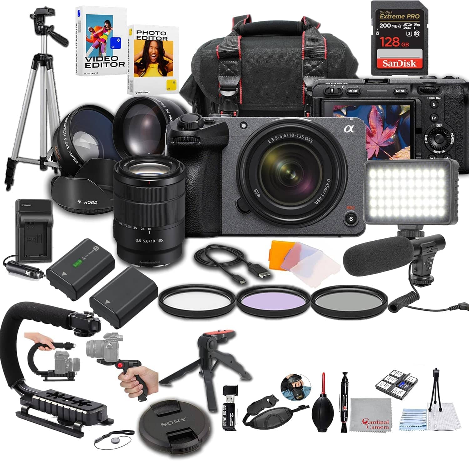 Bundle - Sony - FX30 Digital Cinema Camera with 18-135mm Lens, LED Light, Microphone, 128GB Extreme Speed, U-Grip, Filters, Tripod - Black price history on PriceWatchPro