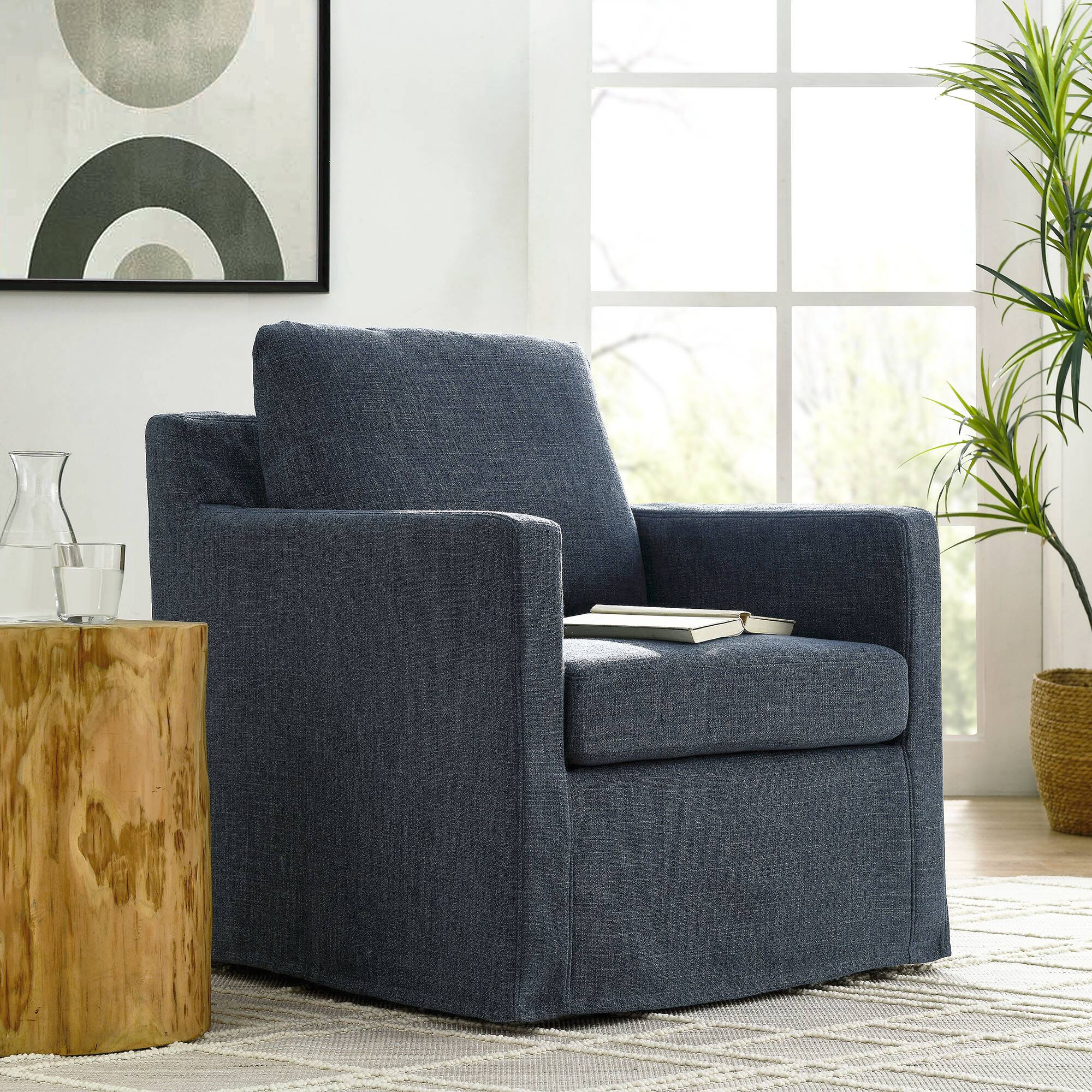 Alt View 5. Modway - Serene Fabric Slipcovered Swivel Armchair by Modway - Blue.