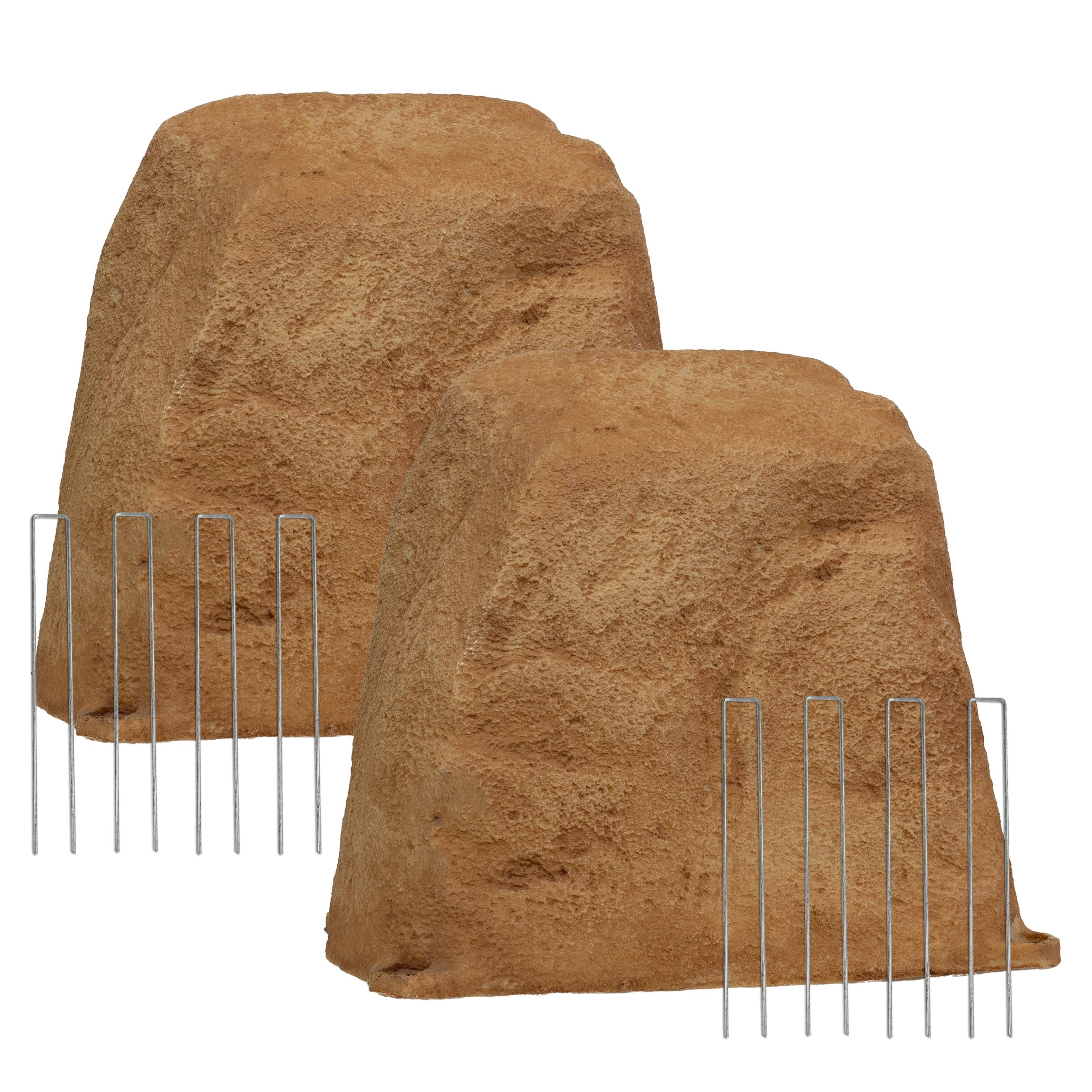 Front. Sunnydaze - Flat-Top Artificial Landscape Rock with Stakes - 2 Pack - Sand.