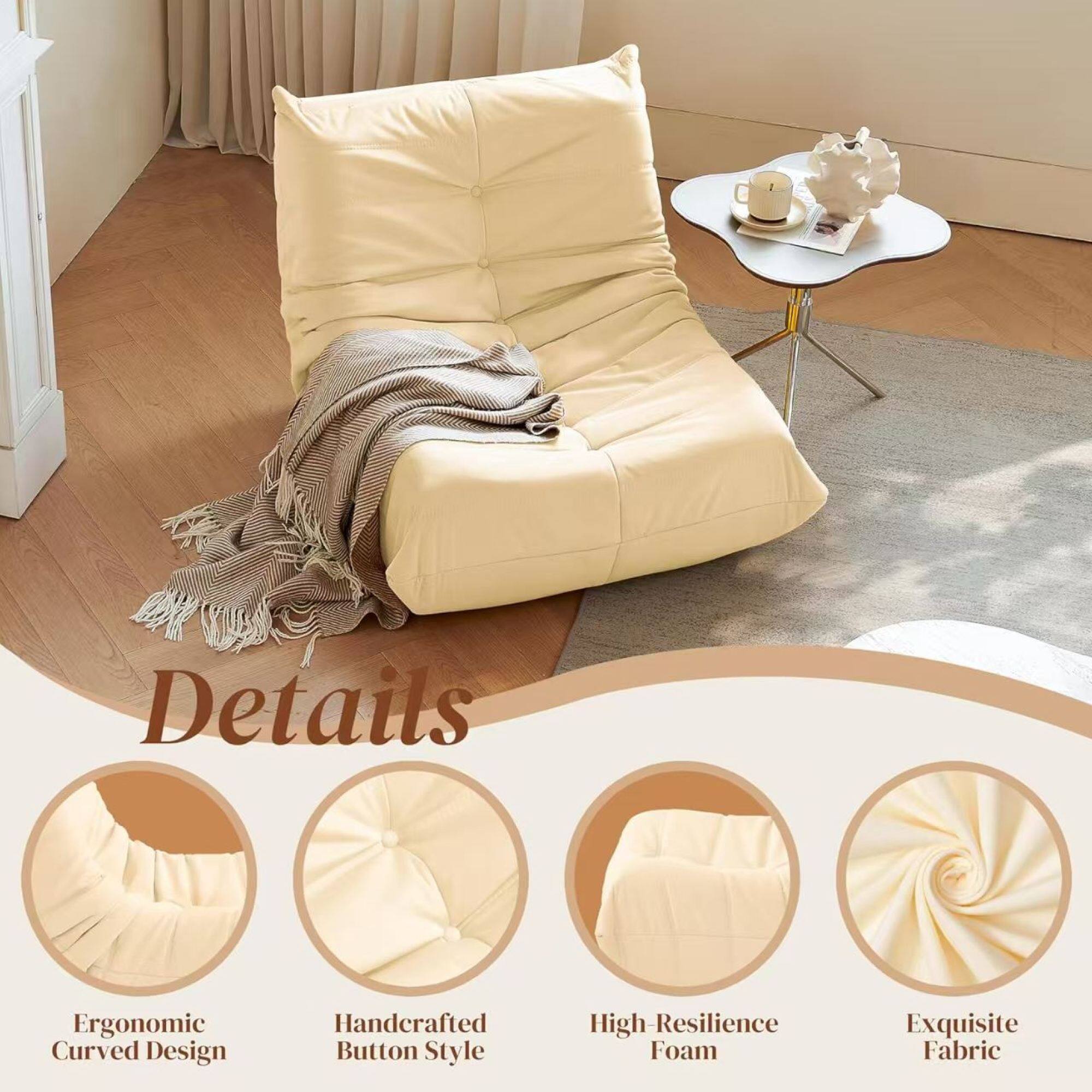 Details  
Ergonomic Curved Design  
Handcrafted Button Style  
High-Resilience Foam  
Exquisite Fabric
