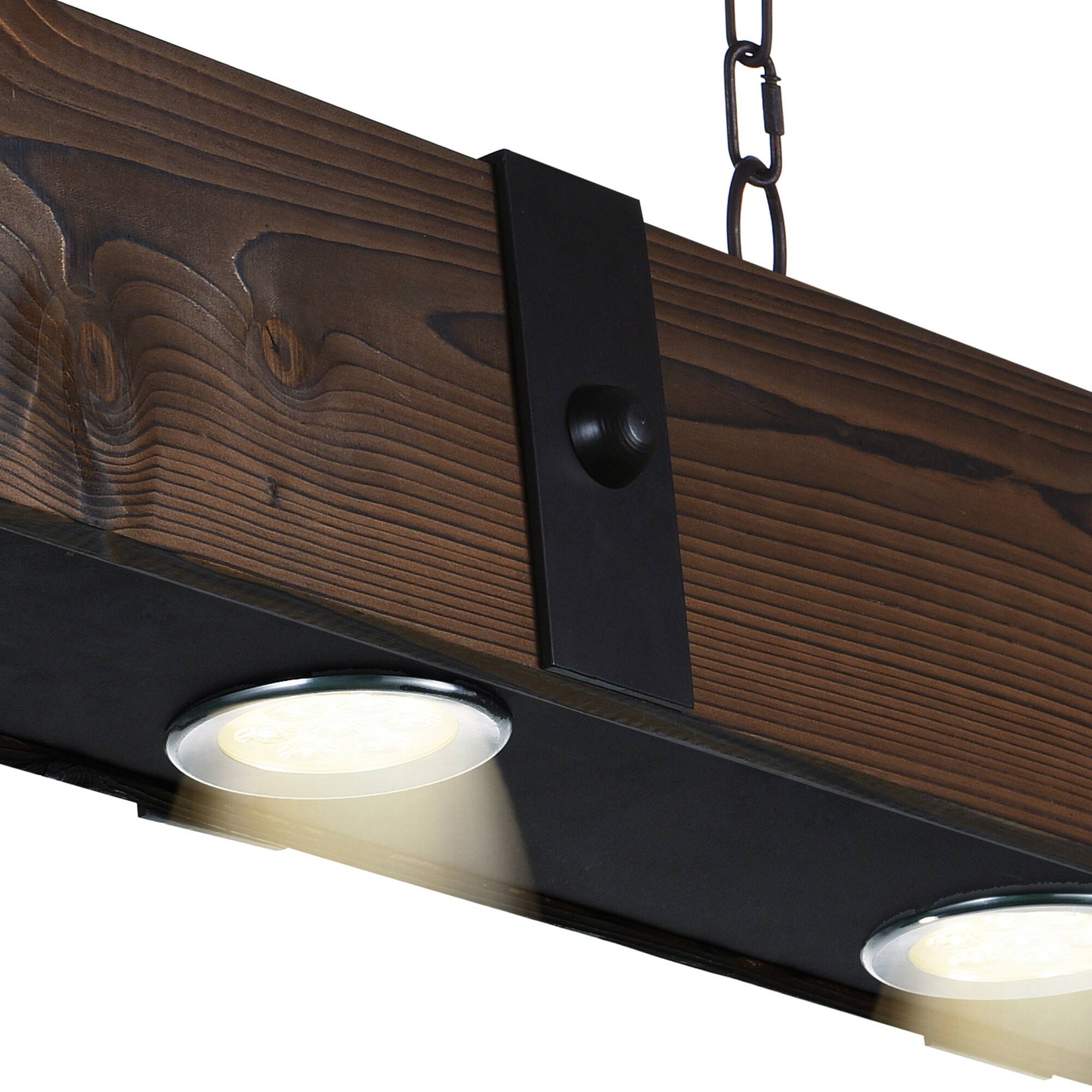 Alt View 1. CWI Lighting - Pago Drum Shade Island Light With Black & Wood Finish - Black.