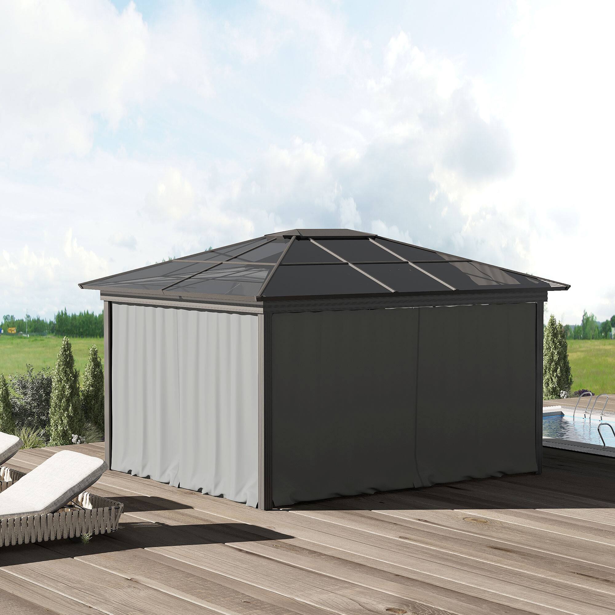 Alt View 1. Outsunny - x 9.84' Gazebo Sidewall Set with Hooks/C-Rings - Light Gray.