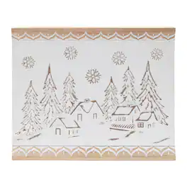 BreeBe - Carved Wood Winter Village Wall Art 19"L - White, Beige