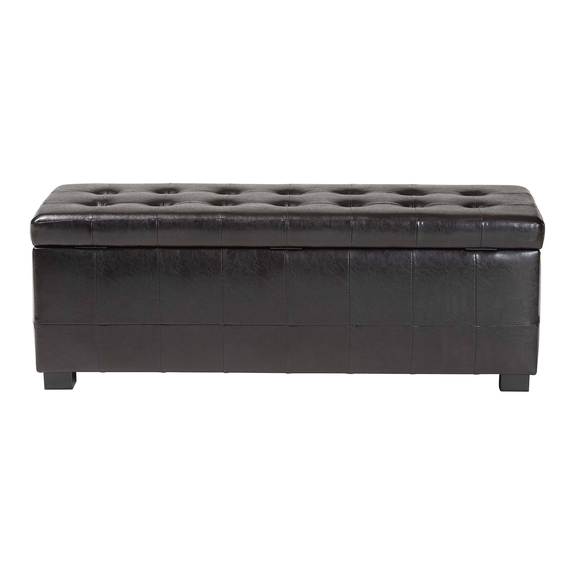 Alt View 1. Baxton Studio - Full Leather Storage Bench Ottoman With Dimples - Dark Brown.