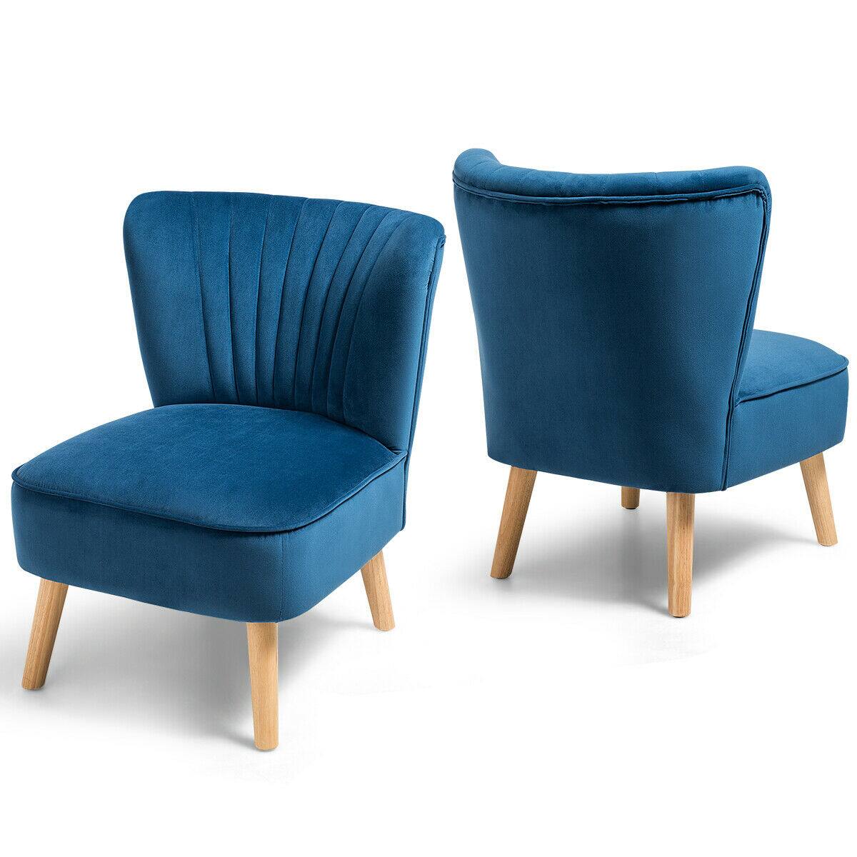 Alt View 9. Gymax - Gymax 2PCS Accent Chair Leisure Chair Single Sofa Armless w/ Wood Legs Blue - Blue.