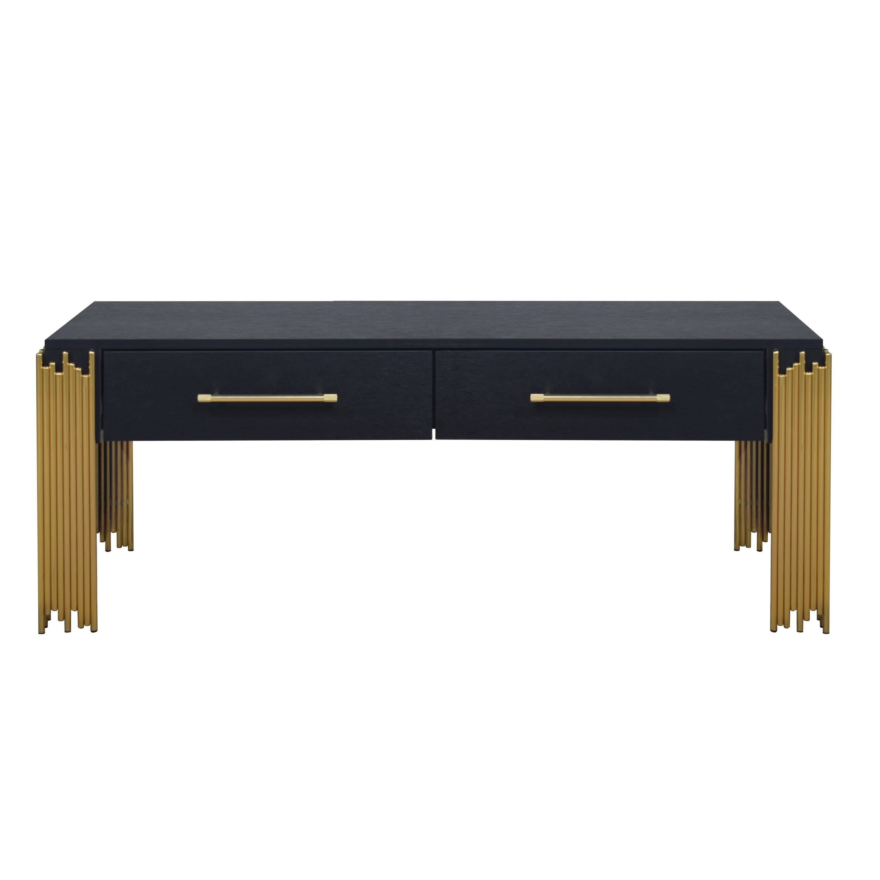 Manhattan Lane Theo Coffee Table, 2 Drawers, Metal, Wood 48 Inch Black ...