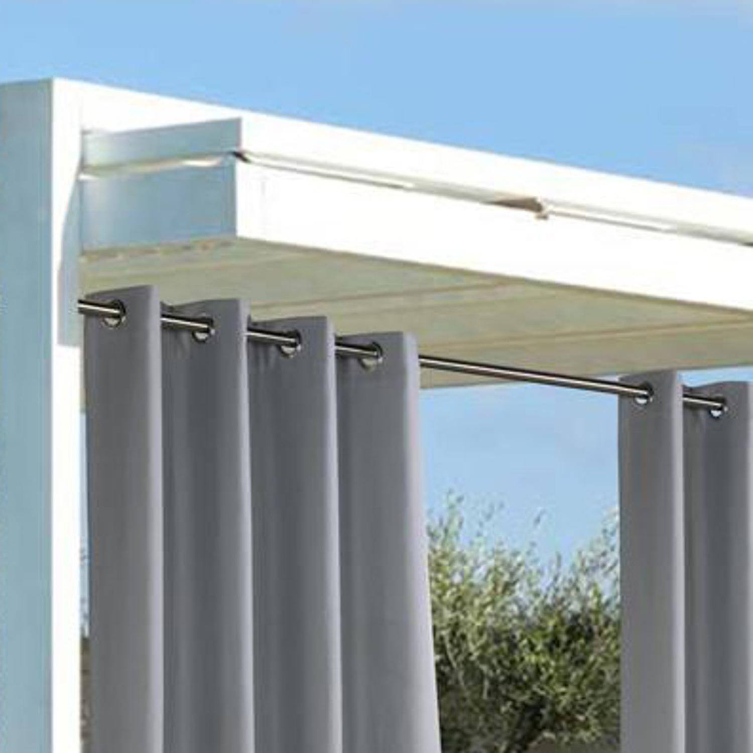 Angle. Commonwealth Home Fashions - Commonwealth Outdoor Décor Coastal Grommet Top Solid Curtain Panel 50'' x 96'' Grey - Grey.