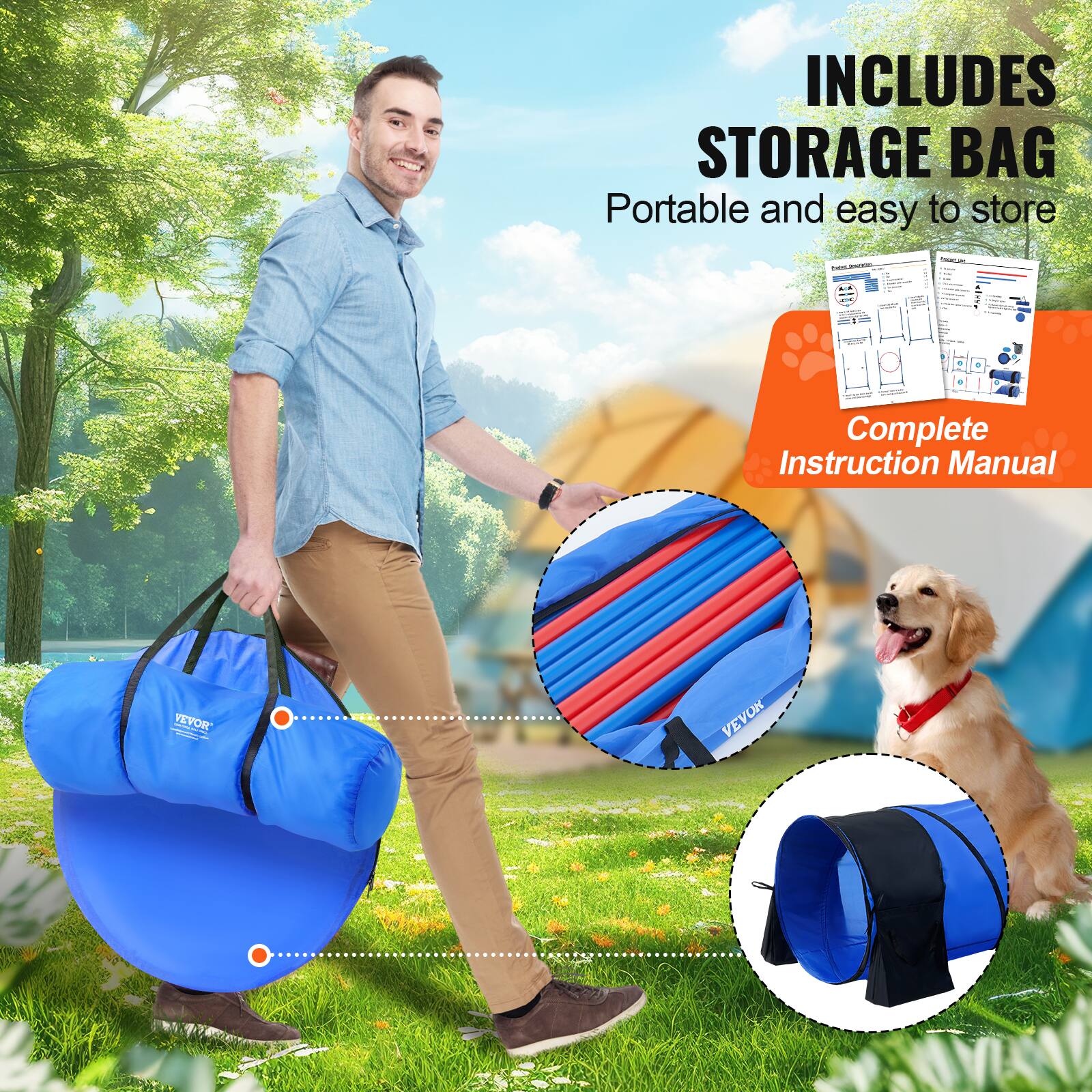 INCLUDES STORAGE BAG
Portable and easy to store
Complete Instruction Manual