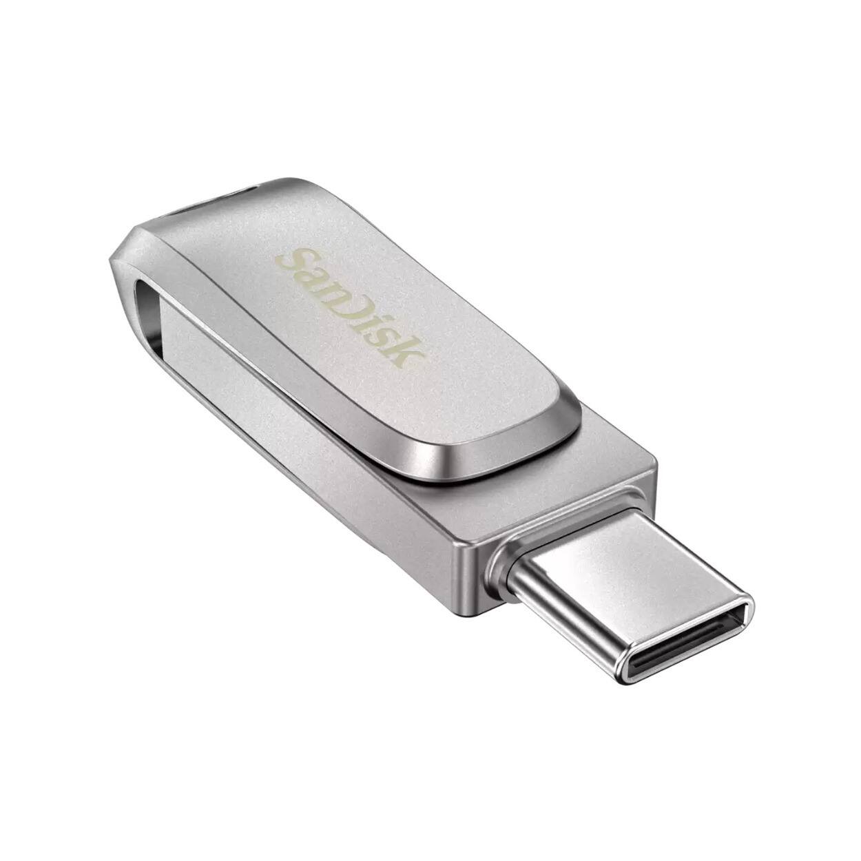 Back. SanDisk - SanDisk 32GB Ultra Luxe SDDDC4-032G-G46 USB 3.1 Dual A+C Flash Drive - Silver.