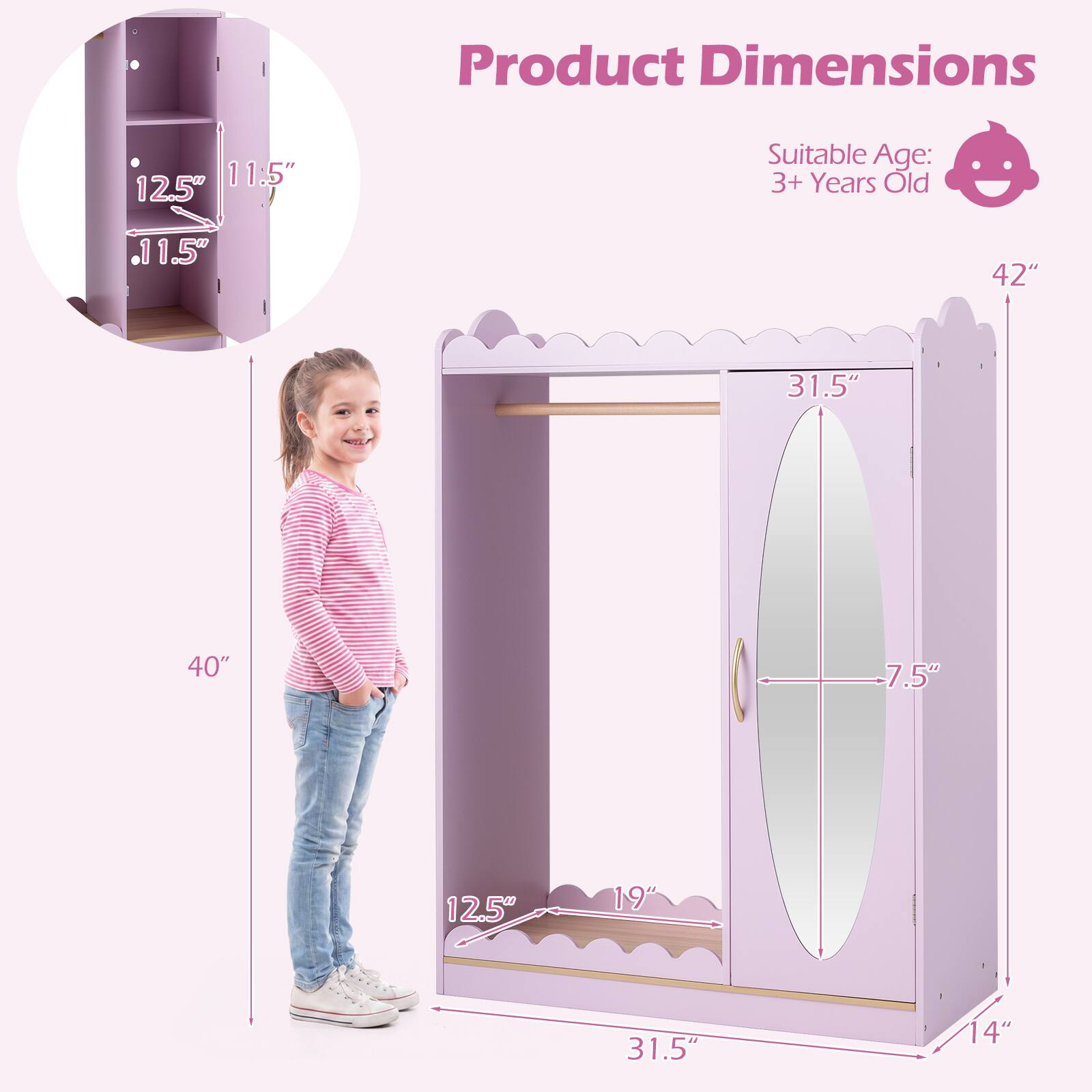 Product Dimensions: 11.5" x 12.5" x 42" x 31.5" x 40" x 7.5" x 19" x 31.5" x 14"  
Suitable Age: 3+ Years Old